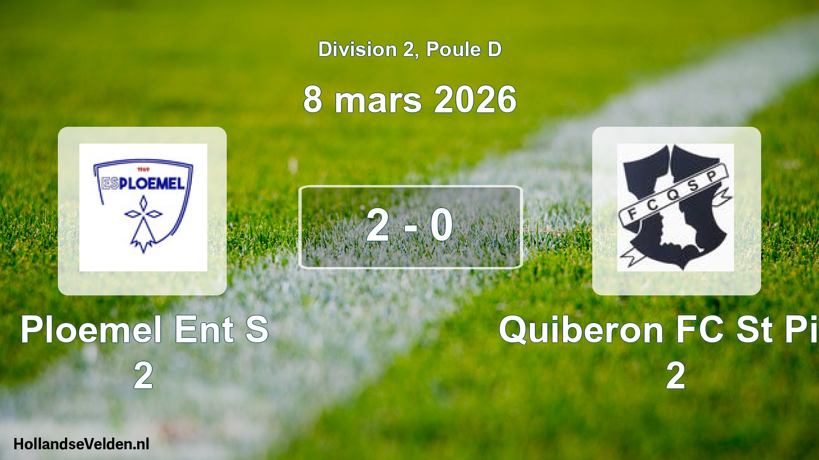 Gespeelde wedstrijd: Ploemel Ent S 2 - Quiberon FC St Pier 2 2 - 0 (8 maart 2026)