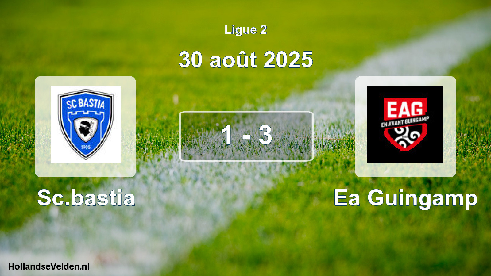 Gespeelde wedstrijd: Sc.bastia - Ea Guingamp 1 - 3 (30 août 2025)