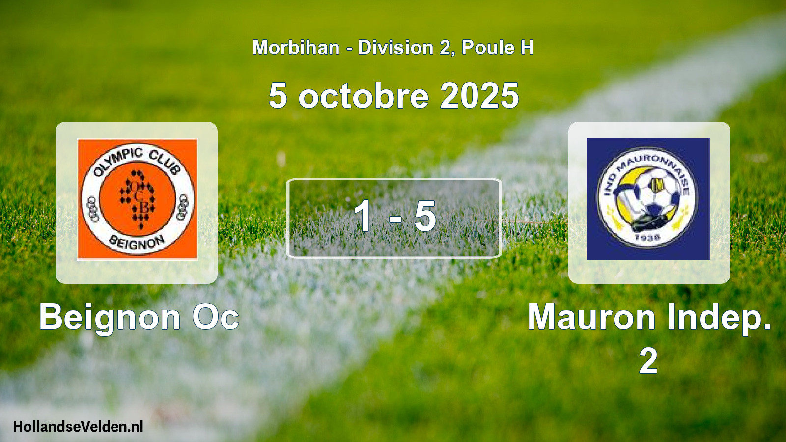 Gespeelde wedstrijd: Beignon Oc - Mauron Indep. 2 1 - 5 (5 octobre 2025)