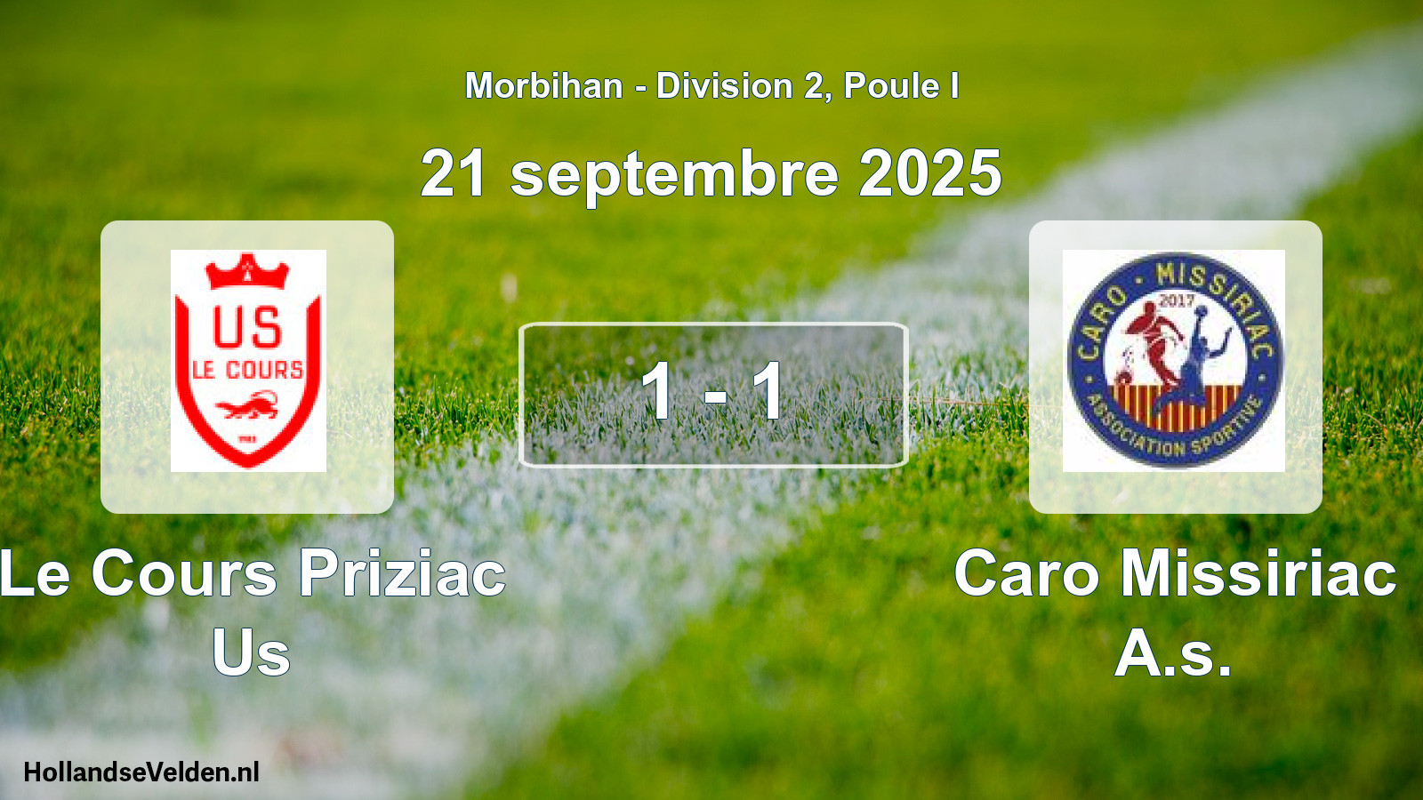 Gespeelde wedstrijd: Le Cours Priziac Us - Caro Missiriac A.s. 1 - 1 (21 septembre 2025)