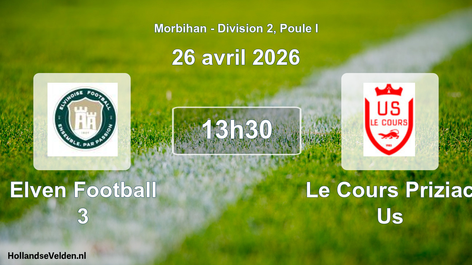 Geplande wedstrijd: Elven Football 3 - Le Cours Priziac Us (26 april 2026)