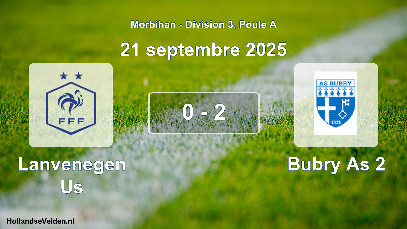 Total number of matches played: Lanvenegen Us - Bubry As 2 0 - 2 (21 September 2025)