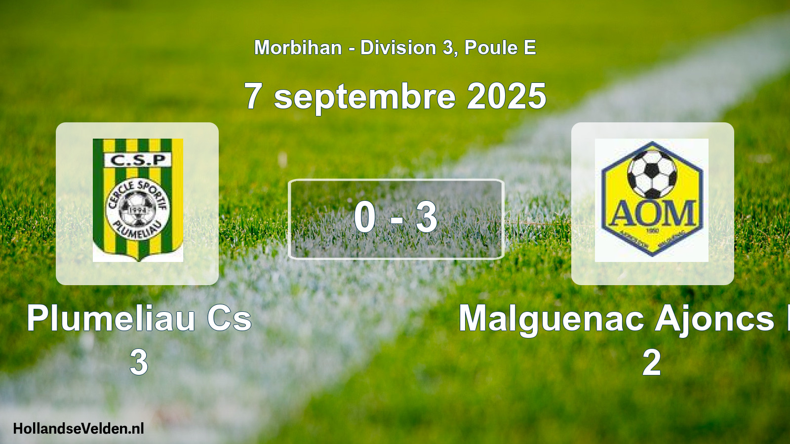 Gespeelde wedstrijd: Plumeliau Cs 3 - Malguenac Ajoncs Dor 2 0 - 3 (7 septembre 2025)