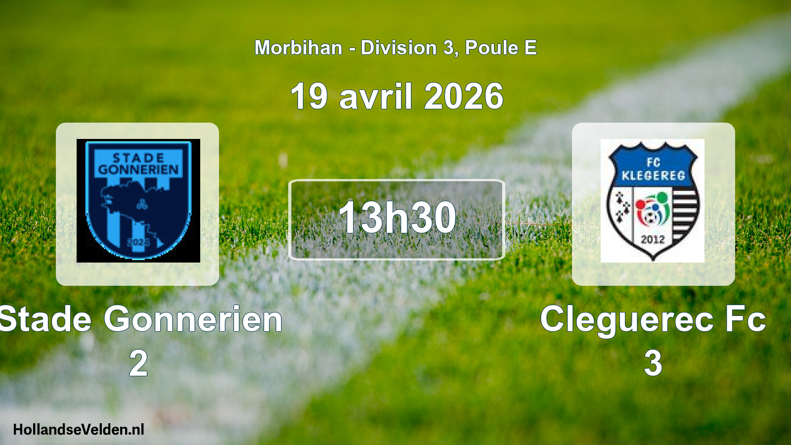 Geplande wedstrijd: Stade Gonnerien 2 - Cleguerec Fc 3 (19 april 2026)