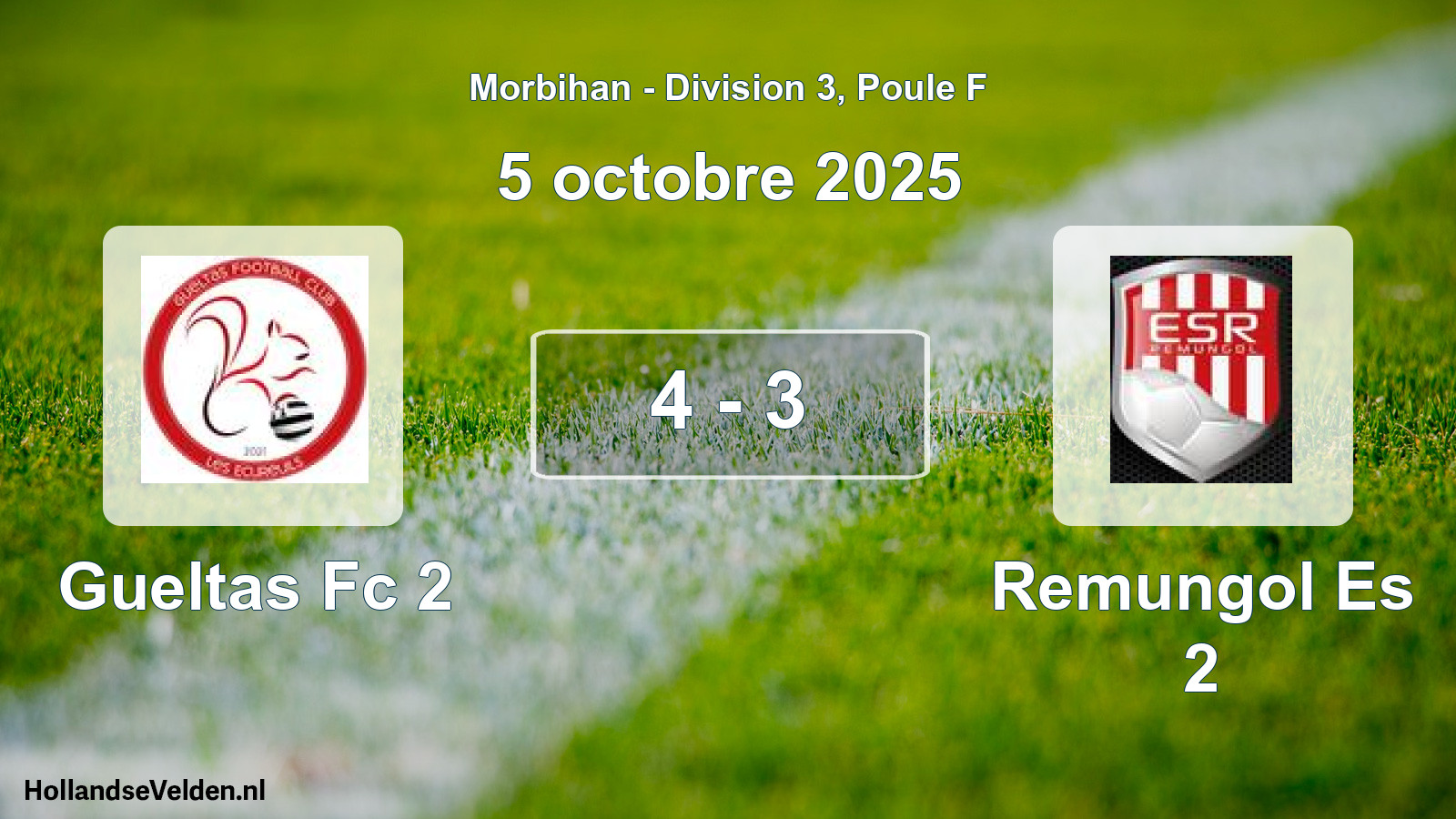Gespeelde wedstrijd: Gueltas Fc 2 - Remungol Es 2 4 - 3 (5 octobre 2025)
