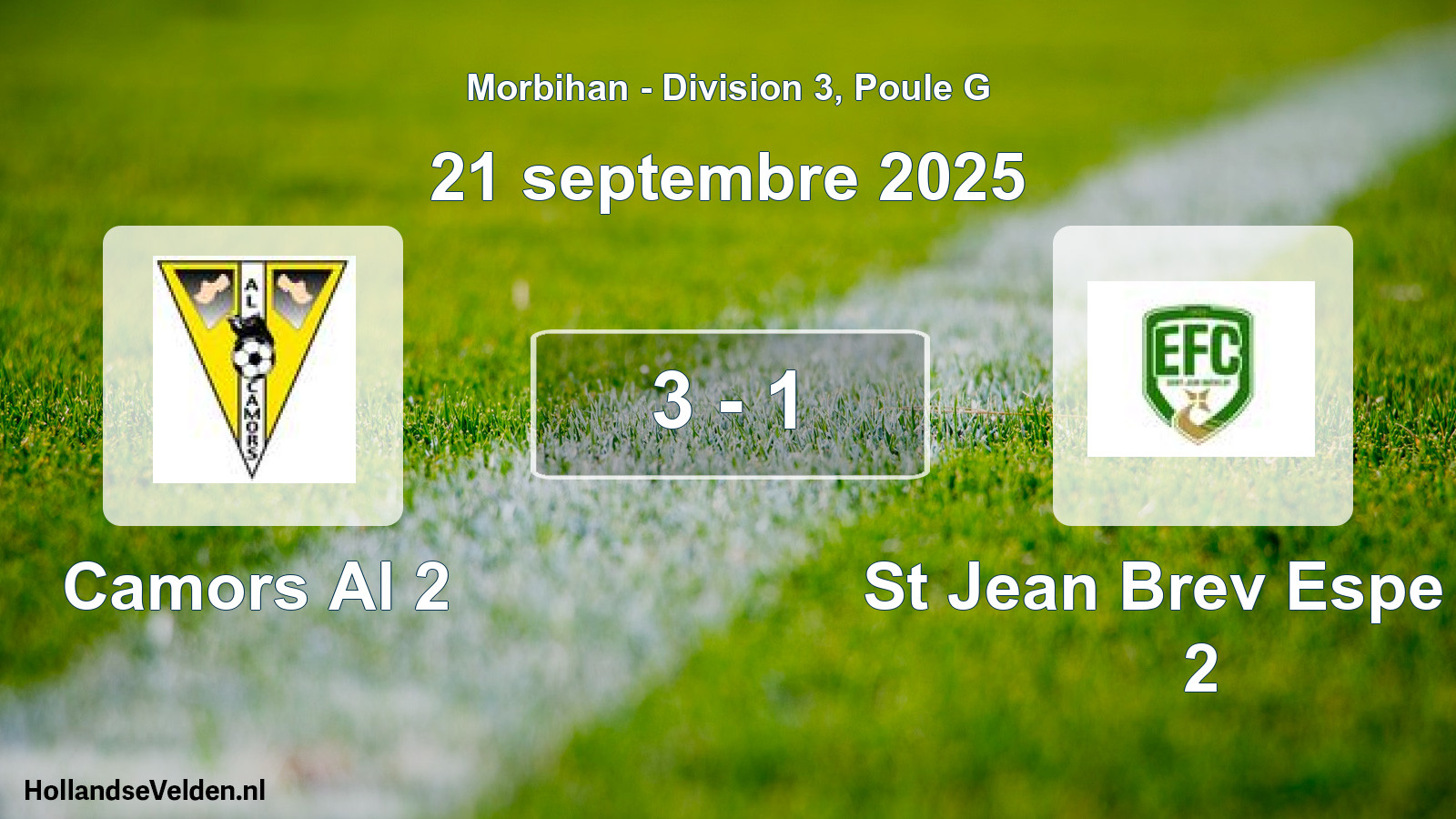 Gespeelde wedstrijd: Camors Al 2 - St Jean Brev Espe Fc 2 3 - 1 (21 septembre 2025)