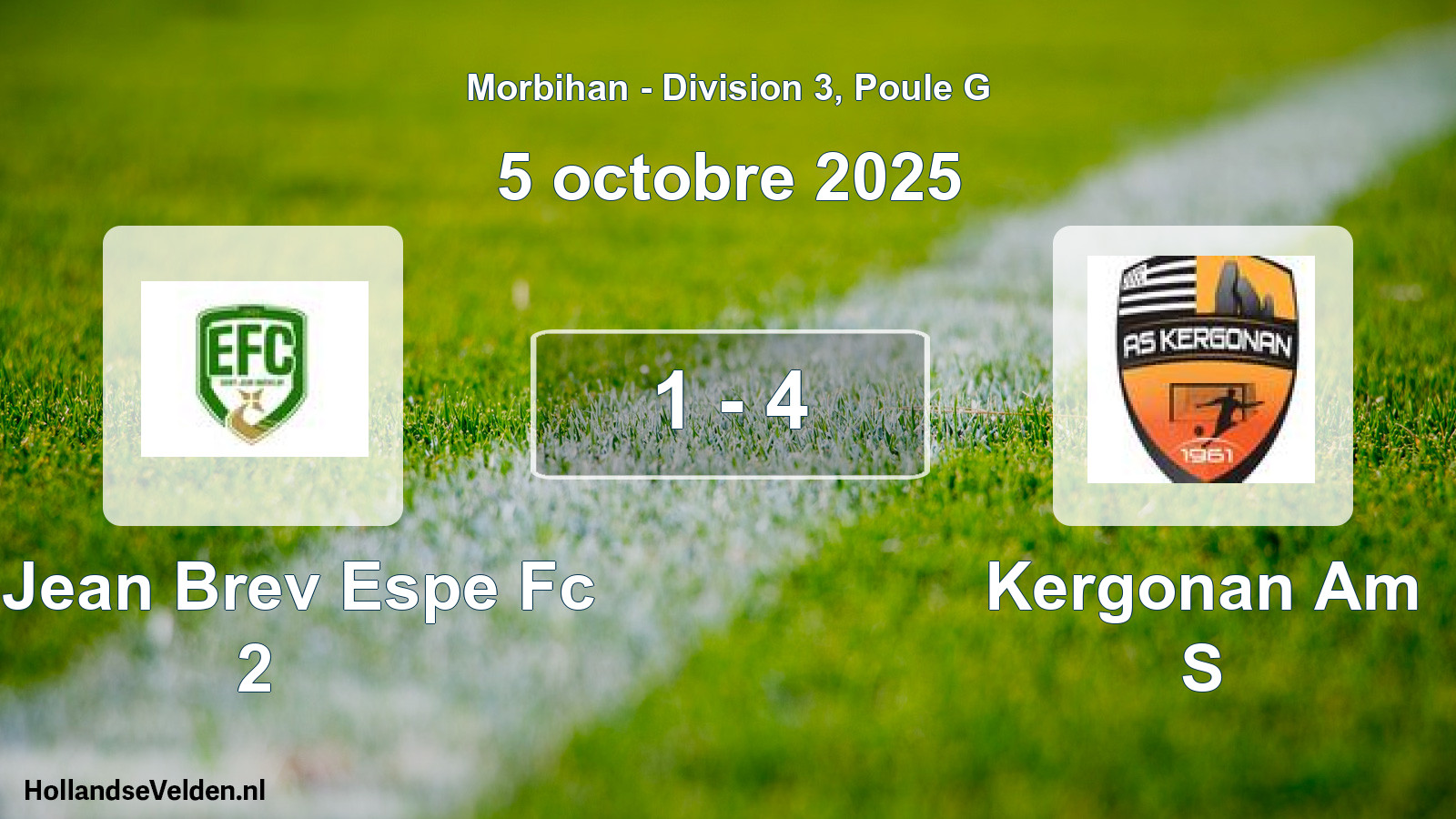 Gespeelde wedstrijd: St Jean Brev Espe Fc 2 - Kergonan Am S 1 - 4 (5 octobre 2025)