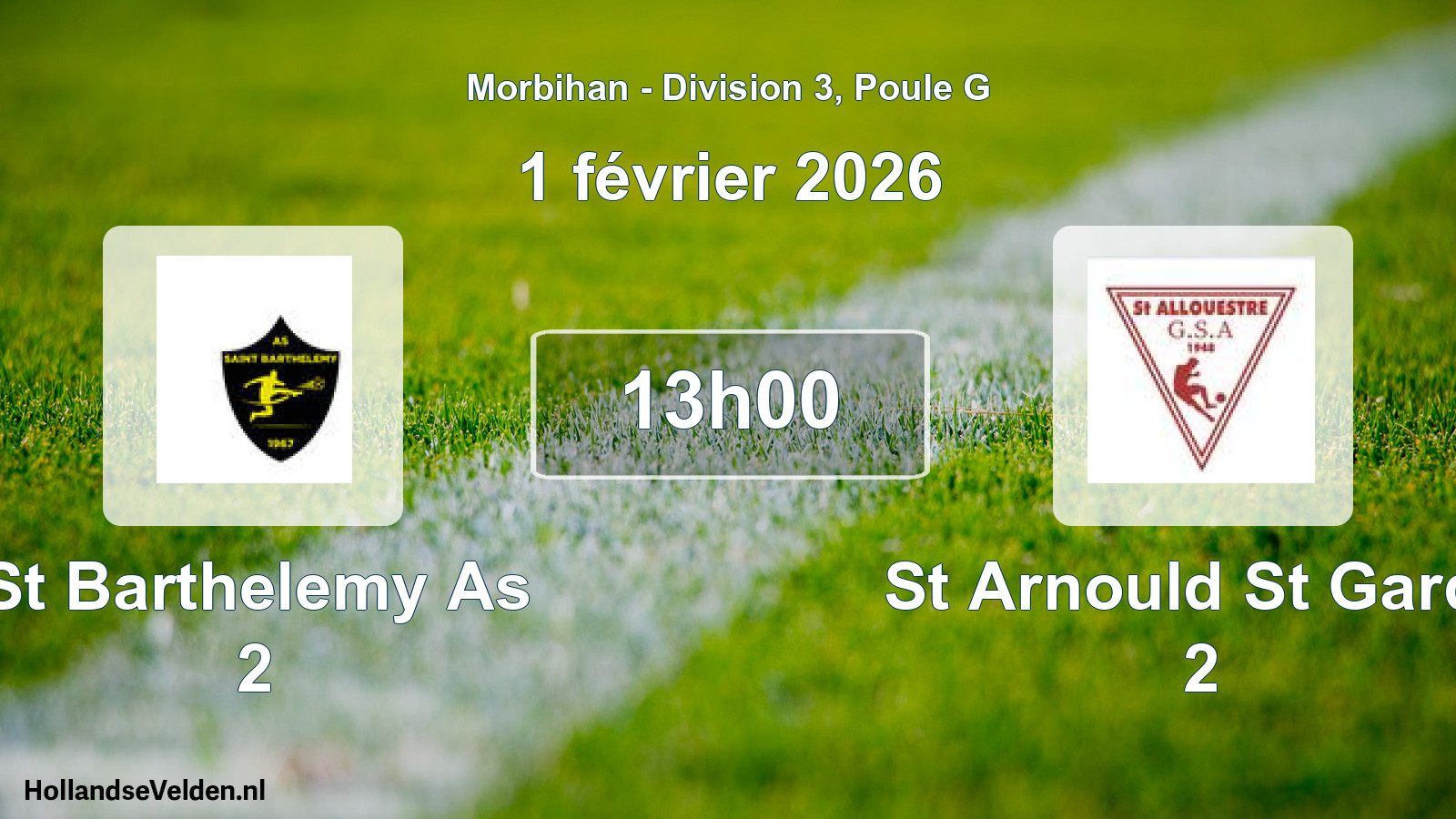 Geplande wedstrijd: St Barthelemy As 2 - St Arnould St Garde 2 (1 février 2026)