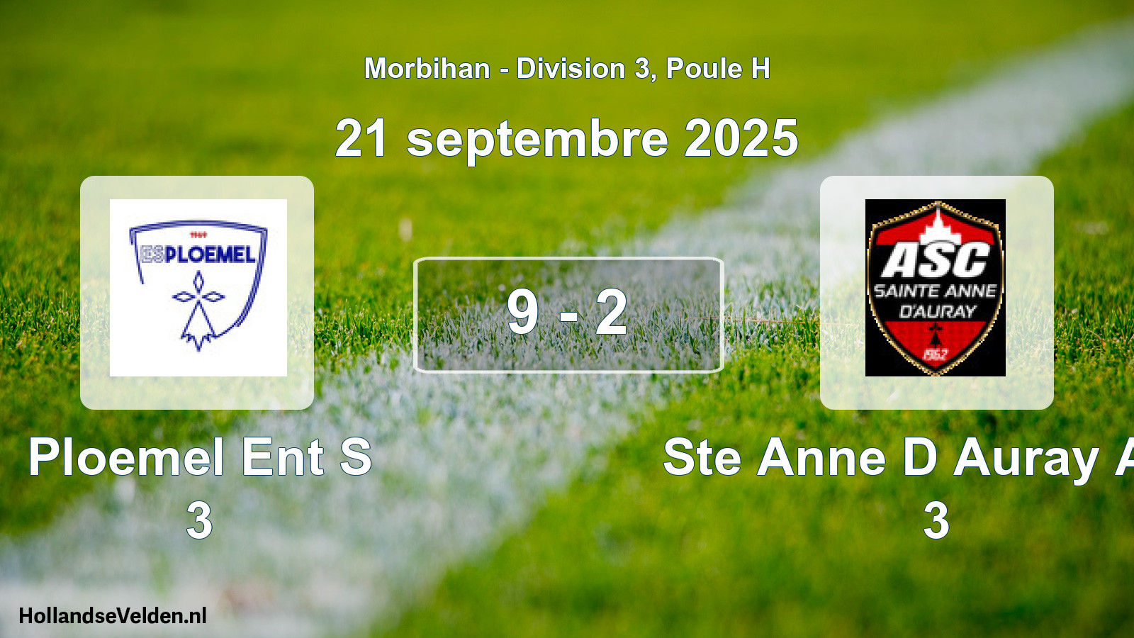 Total number of matches played: Ploemel Ent S 3 - Ste Anne D Auray Asc 3 9 - 2 (21 September 2025)
