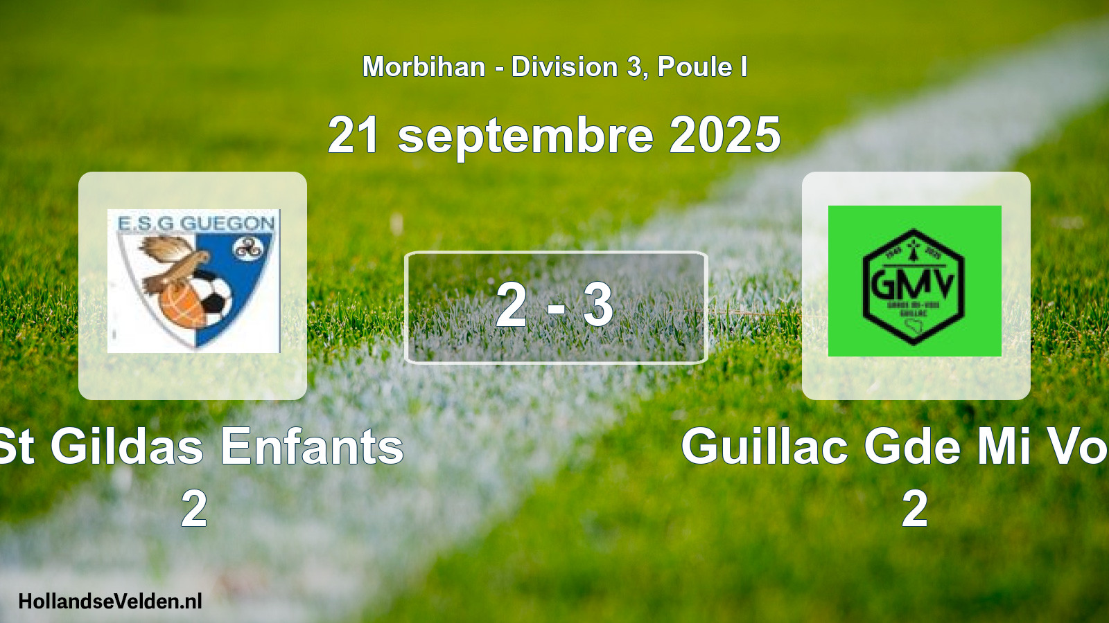 Gespeelde wedstrijd: St Gildas Enfants 2 - Guillac Gde Mi Voie 2 2 - 3 (21 septembre 2025)