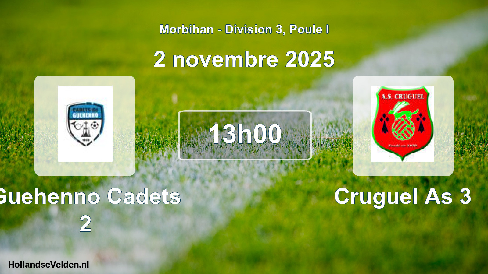 Geplande wedstrijd: Guehenno Cadets 2 - Cruguel As 3 (2 novembre 2025)