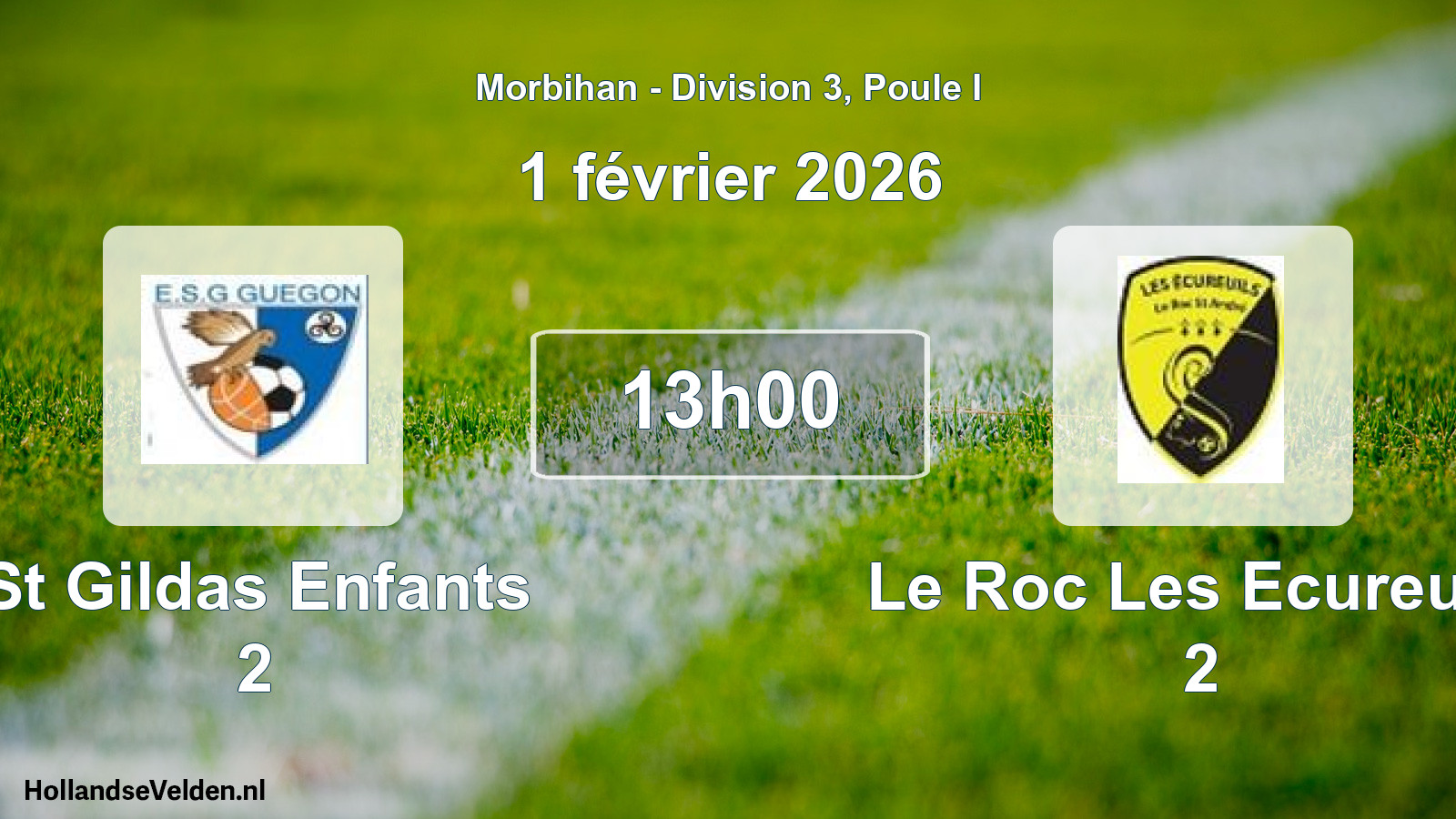 Geplande wedstrijd: St Gildas Enfants 2 - Le Roc Les Ecureuils 2 (1 février 2026)