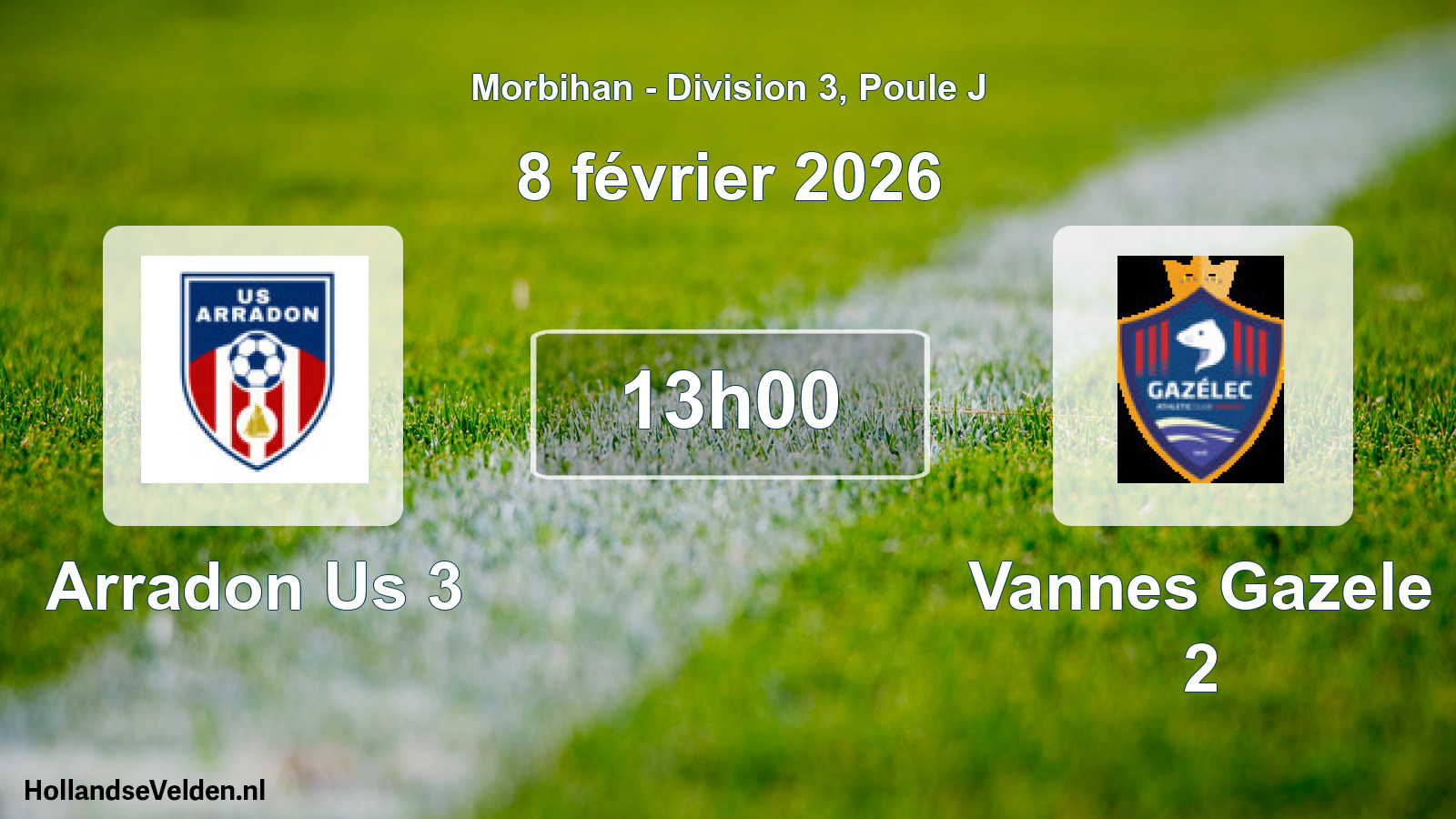 Geplande wedstrijd: Arradon Us 3 - Vannes Gazele 2 (8 février 2026)