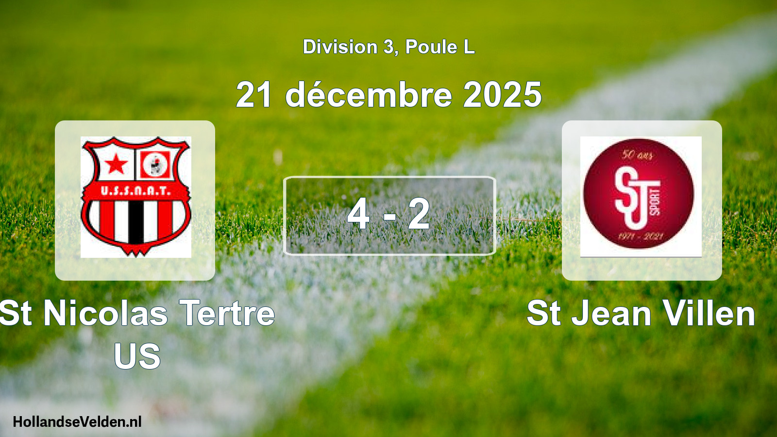 Gespeelde wedstrijd: St Nicolas Tertre US - St Jean Villen 4 - 2 (21 december 2025)