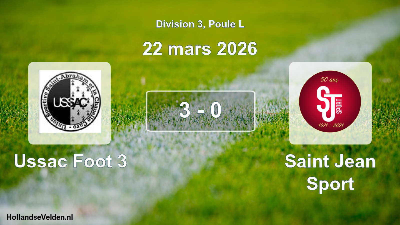 Gespeelde wedstrijd: Ussac Foot 3 - Saint Jean Sport 3 - 0 (22 maart 2026)