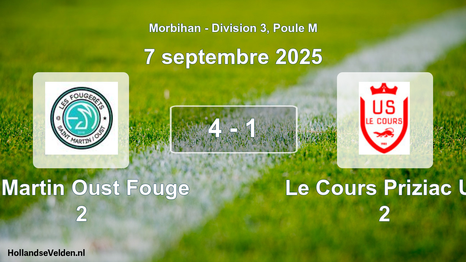 Gespeelde wedstrijd: St Martin Oust Fouge 2 - Le Cours Priziac Us 2 4 - 1 (7 septembre 2025)