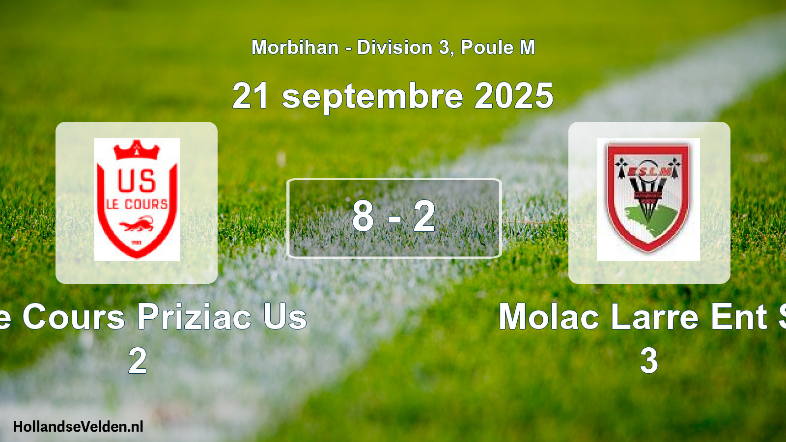 Gespeelde wedstrijd: Le Cours Priziac Us 2 - Molac Larre Ent S 3 8 - 2 (21 september 2025)