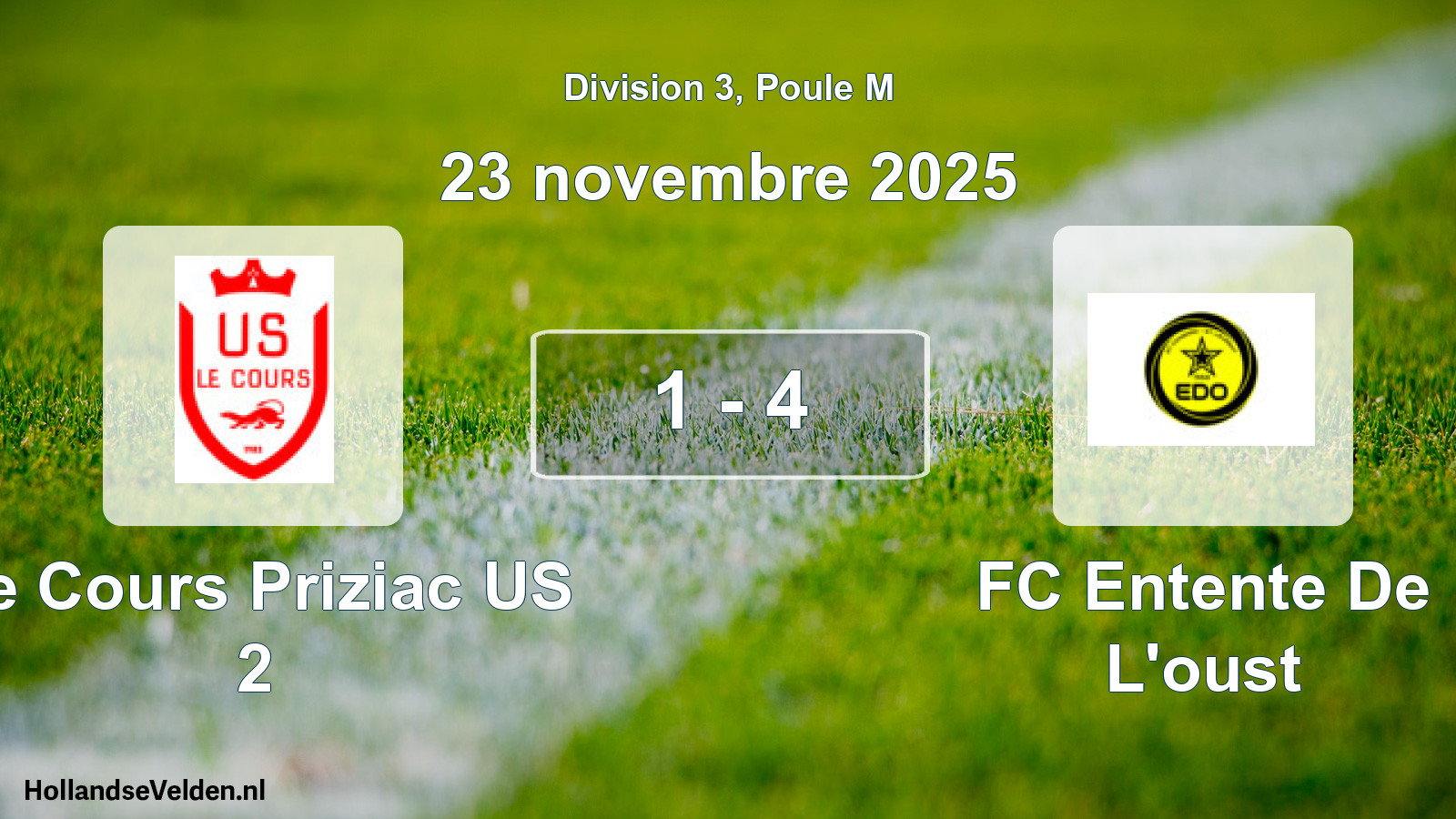 Gespeelde wedstrijd: Le Cours Priziac US 2 - FC Entente De L'oust 1 - 4 (23 november 2025)