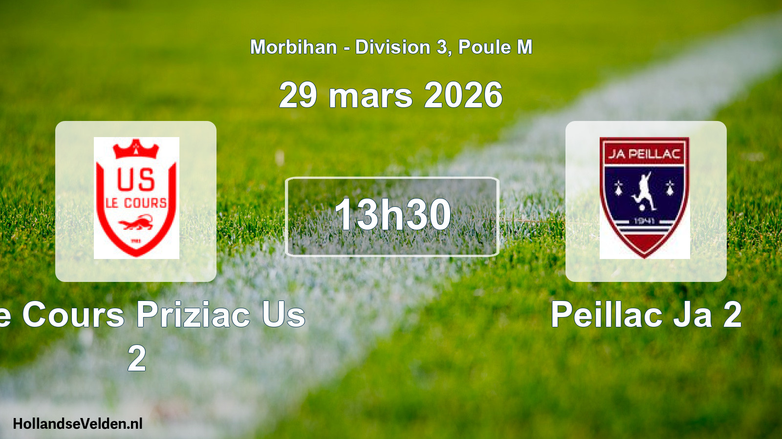 Geplande wedstrijd: Le Cours Priziac Us 2 - Peillac Ja 2 (29 mars 2026)