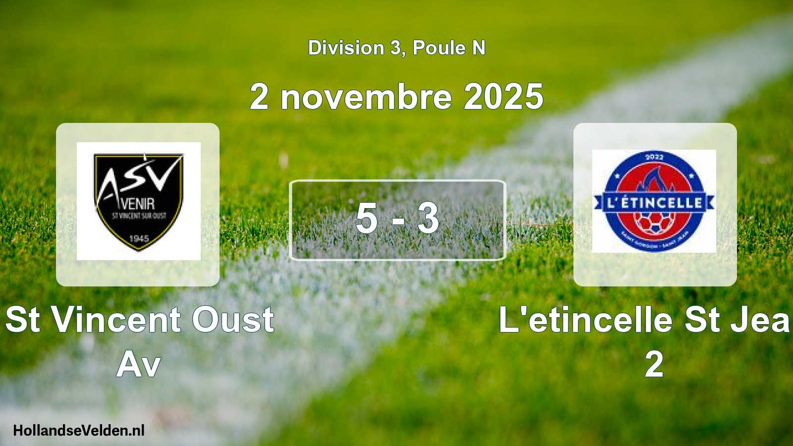 Match joué: St Vincent Oust Av - L'etincelle St Jean 2 5 - 3 (2 novembre 2025)