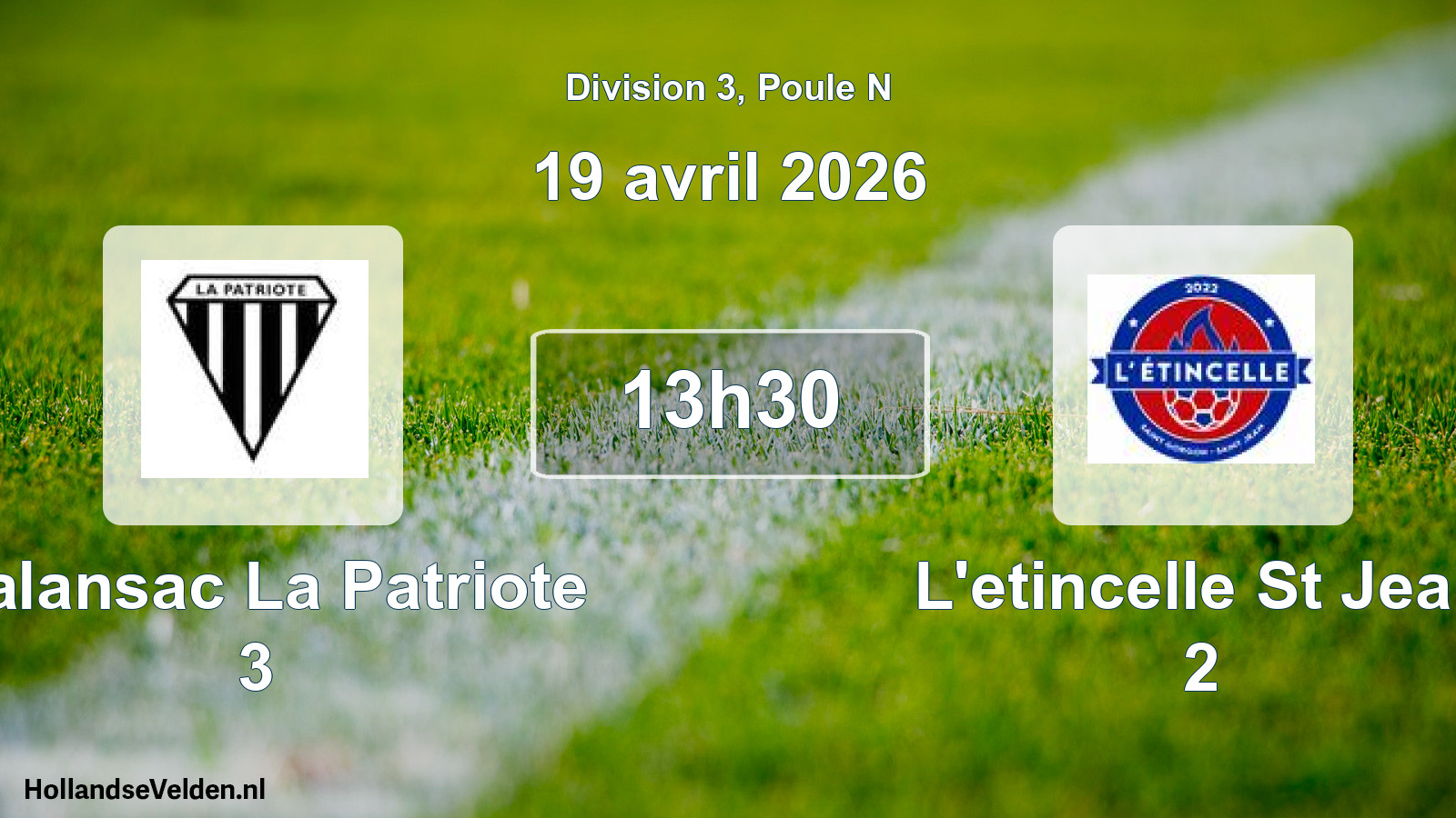 Match programmé: Malansac La Patriote 3 - L'etincelle St Jean 2 (19 avril 2026)