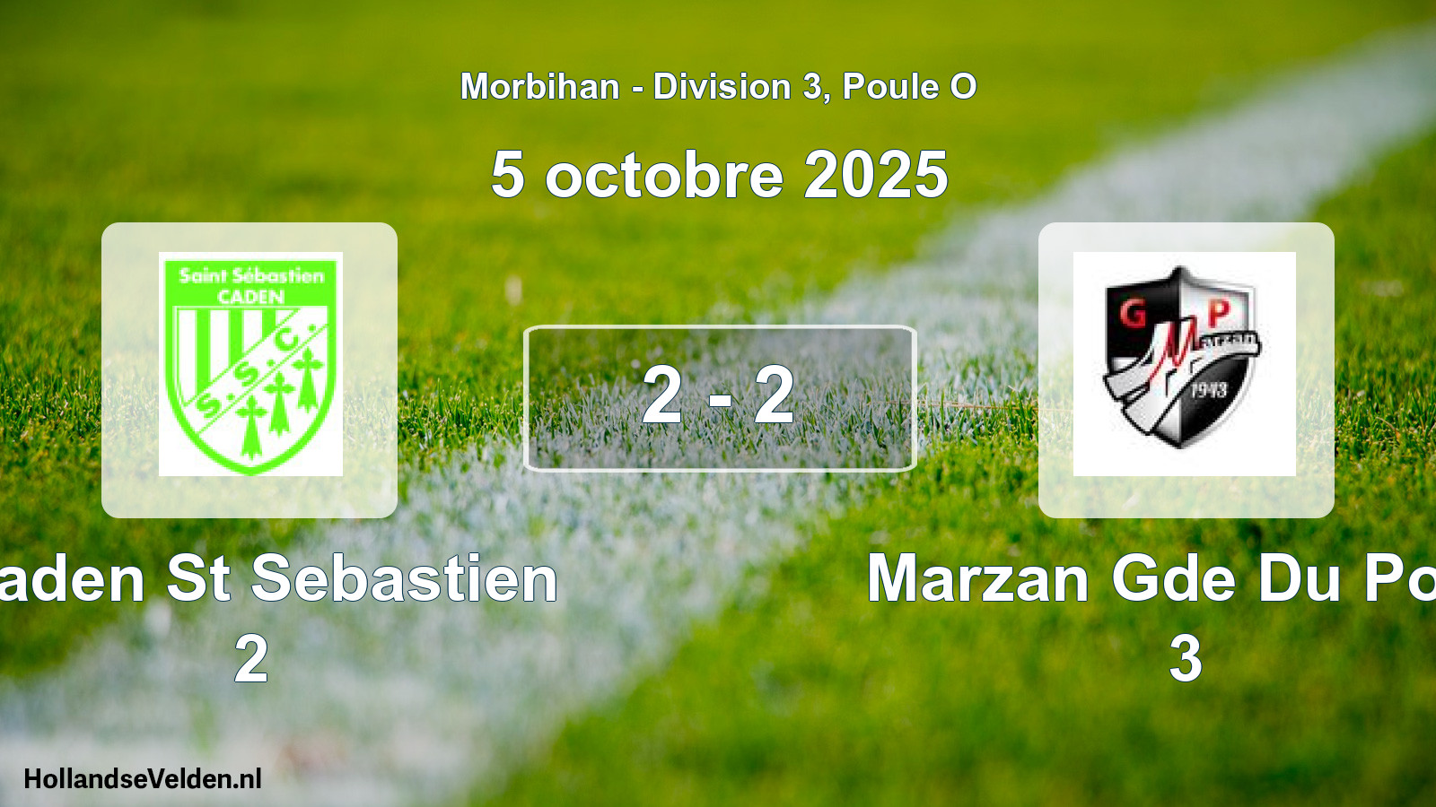 Gespeelde wedstrijd: Caden St Sebastien 2 - Marzan Gde Du Pont 3 2 - 2 (5 octobre 2025)