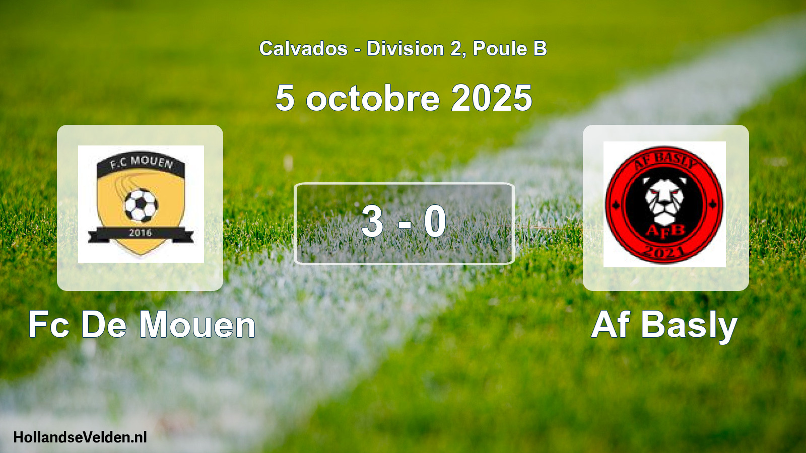Total number of matches played: Fc De Mouen - Af Basly 3 - 0 (5 October 2025)