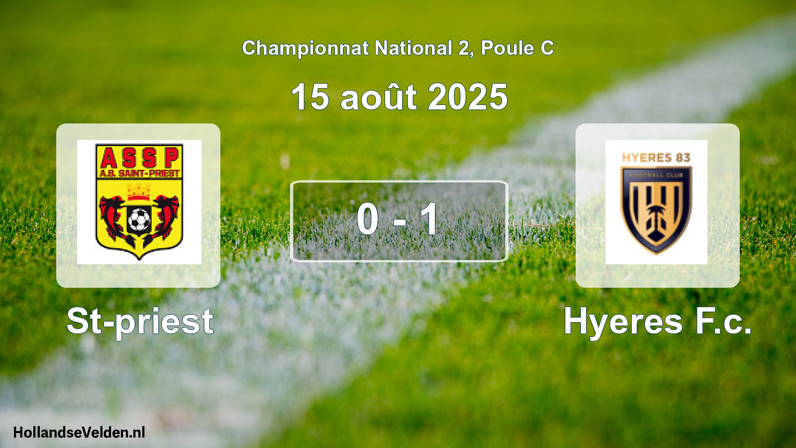 Gespeelde wedstrijd: St-priest - Hyeres F.c. 0 - 1 (15 augustus 2025)
