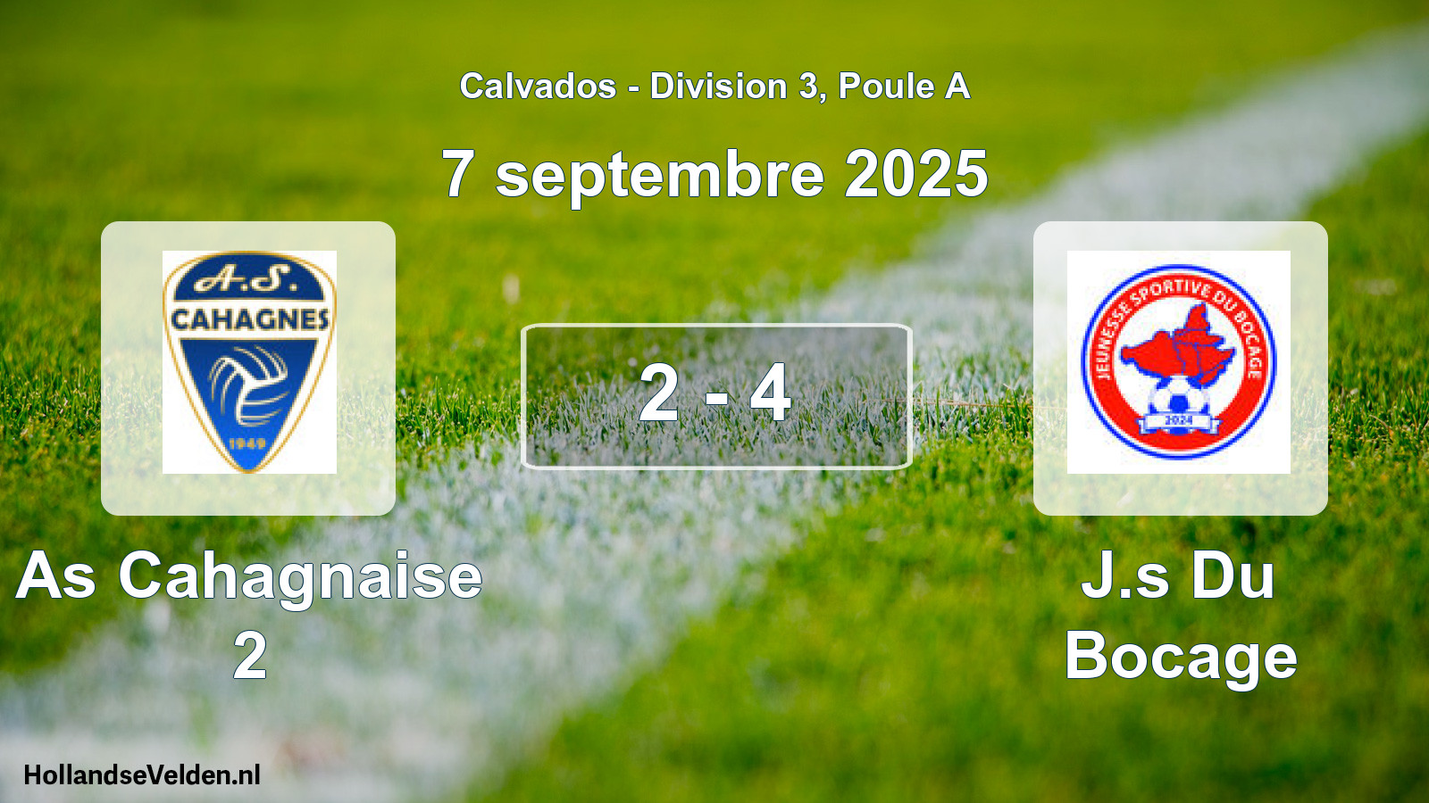 Gespeelde wedstrijd: As Cahagnaise 2 - J.s Du Bocage 2 - 4 (7 septembre 2025)