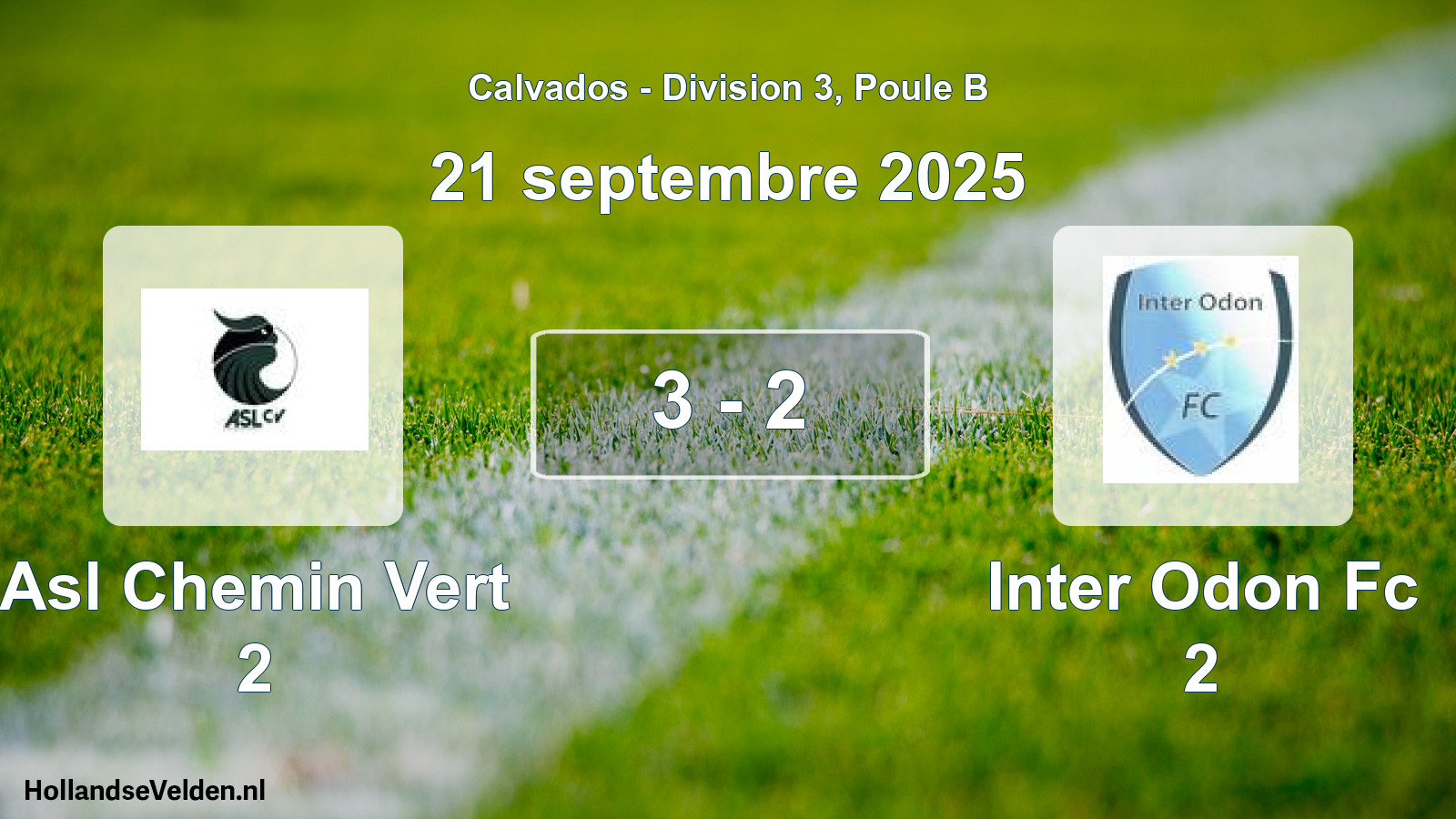 Gespeelde wedstrijd: Asl Chemin Vert 2 - Inter Odon Fc 2 3 - 2 (21 septembre 2025)