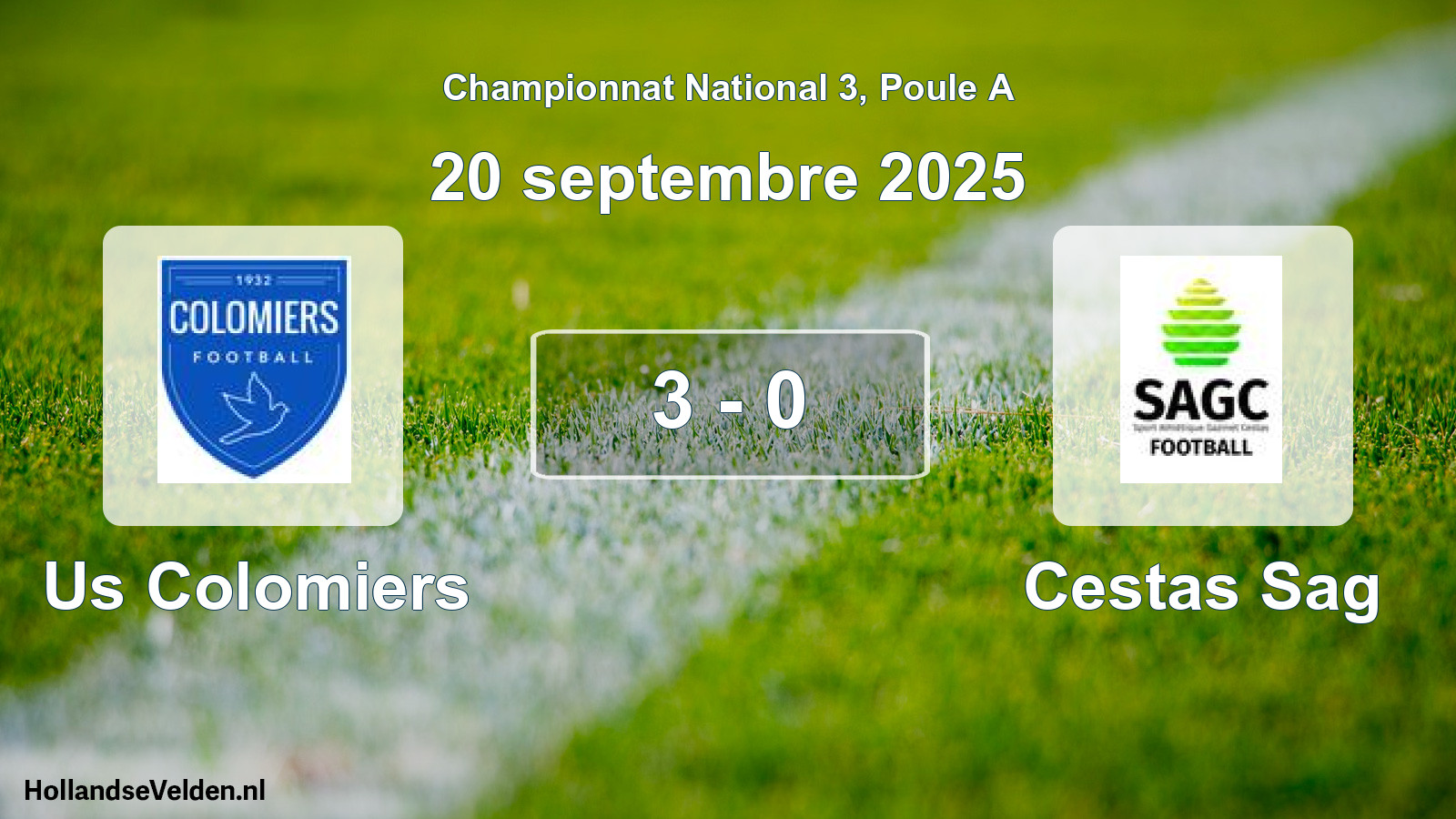 Gespeelde wedstrijd: Us Colomiers - Cestas Sag 3 - 0 (20 septembre 2025)