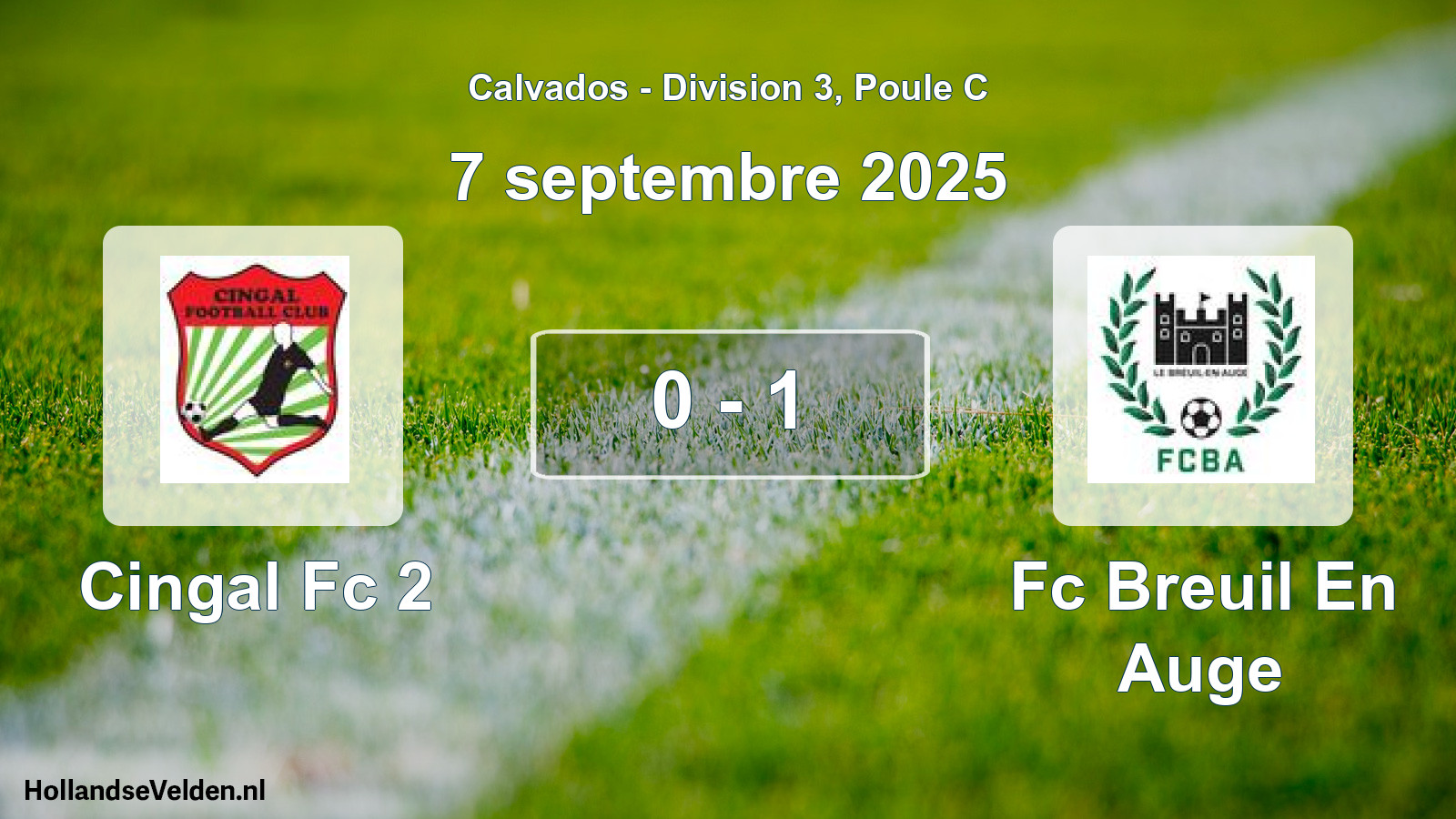Gespeelde wedstrijd: Cingal Fc 2 - Fc Breuil En Auge 0 - 1 (7 septembre 2025)