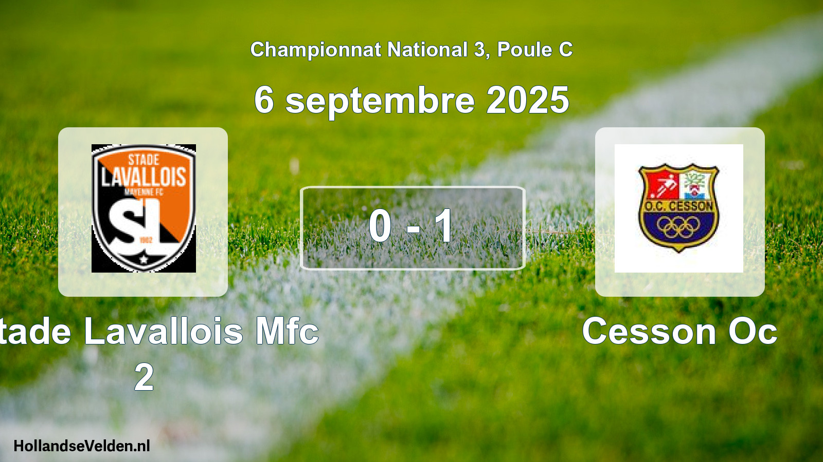 Gespeelde wedstrijd: Stade Lavallois Mfc 2 - Cesson Oc 0 - 1 (6 septembre 2025)