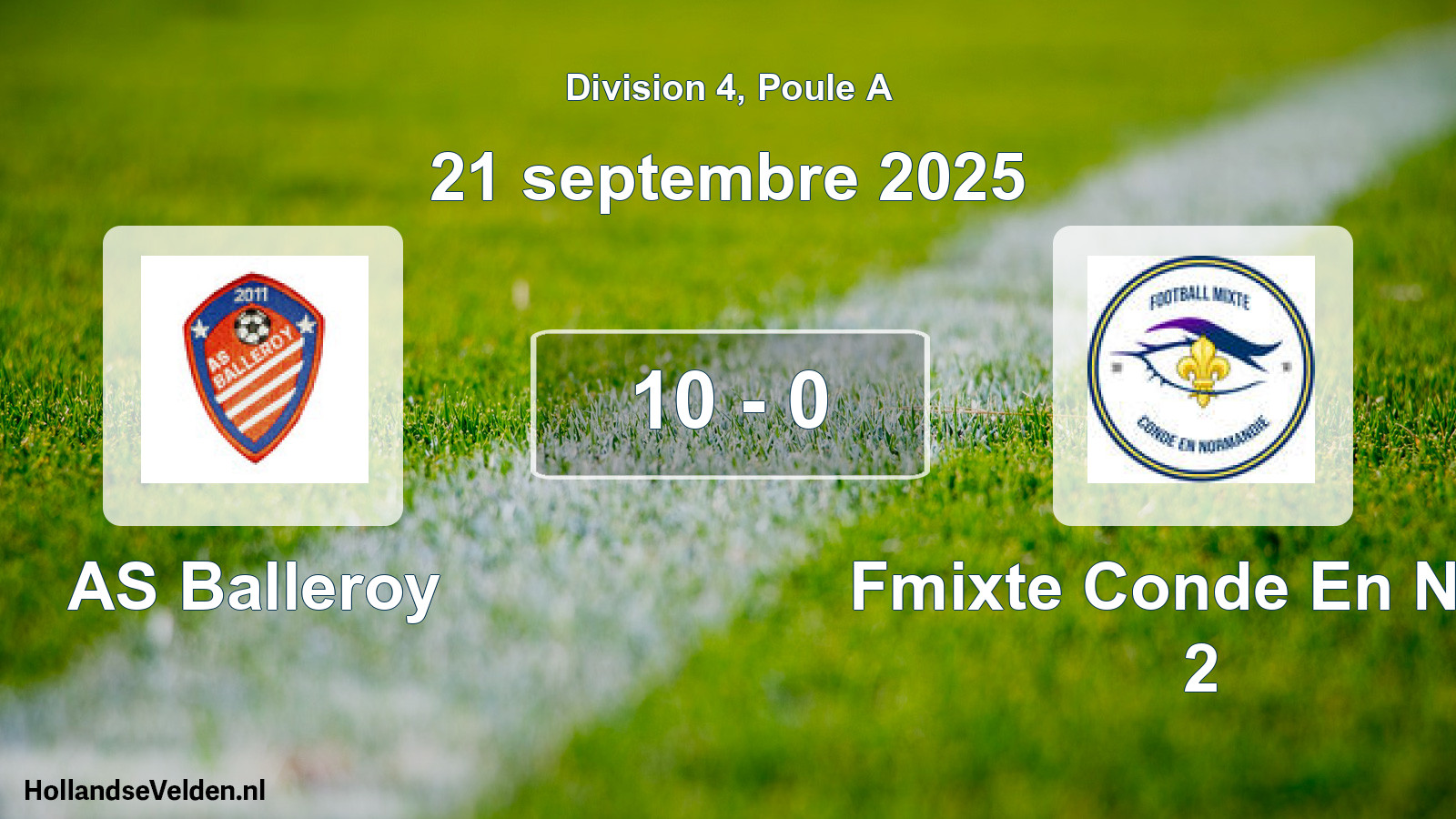 Match joué: AS Balleroy - Fmixte Conde En Ndie 2 10 - 0 (21 septembre 2025)