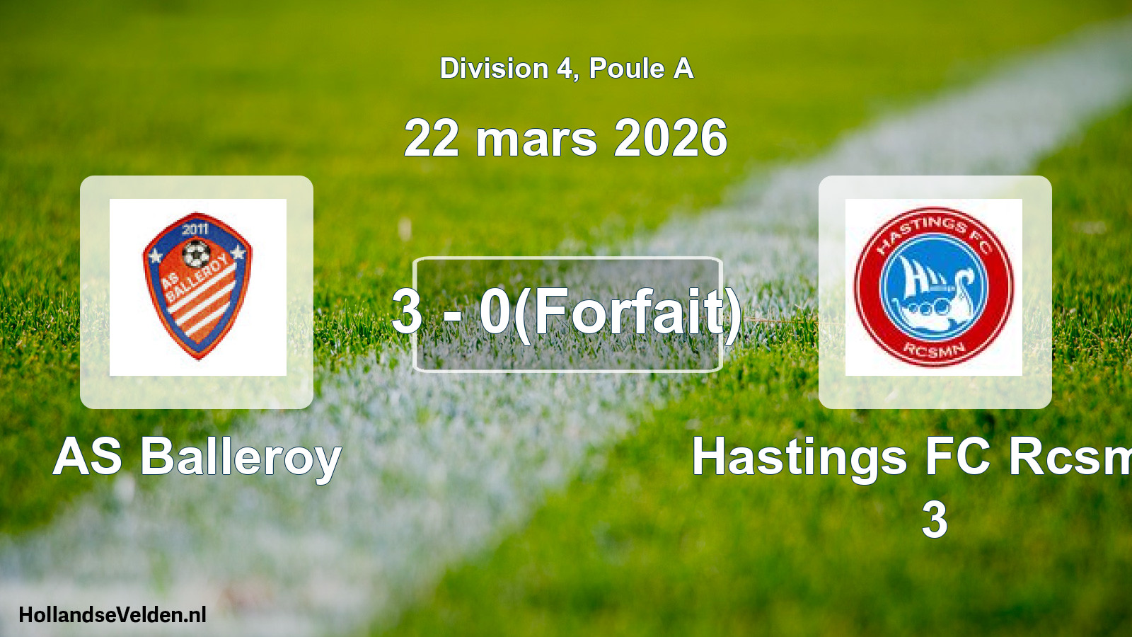 Total number of matches played: AS Balleroy - Hastings FC Rcsmn 3 3 - 0(Forfait) (22 March 2026)