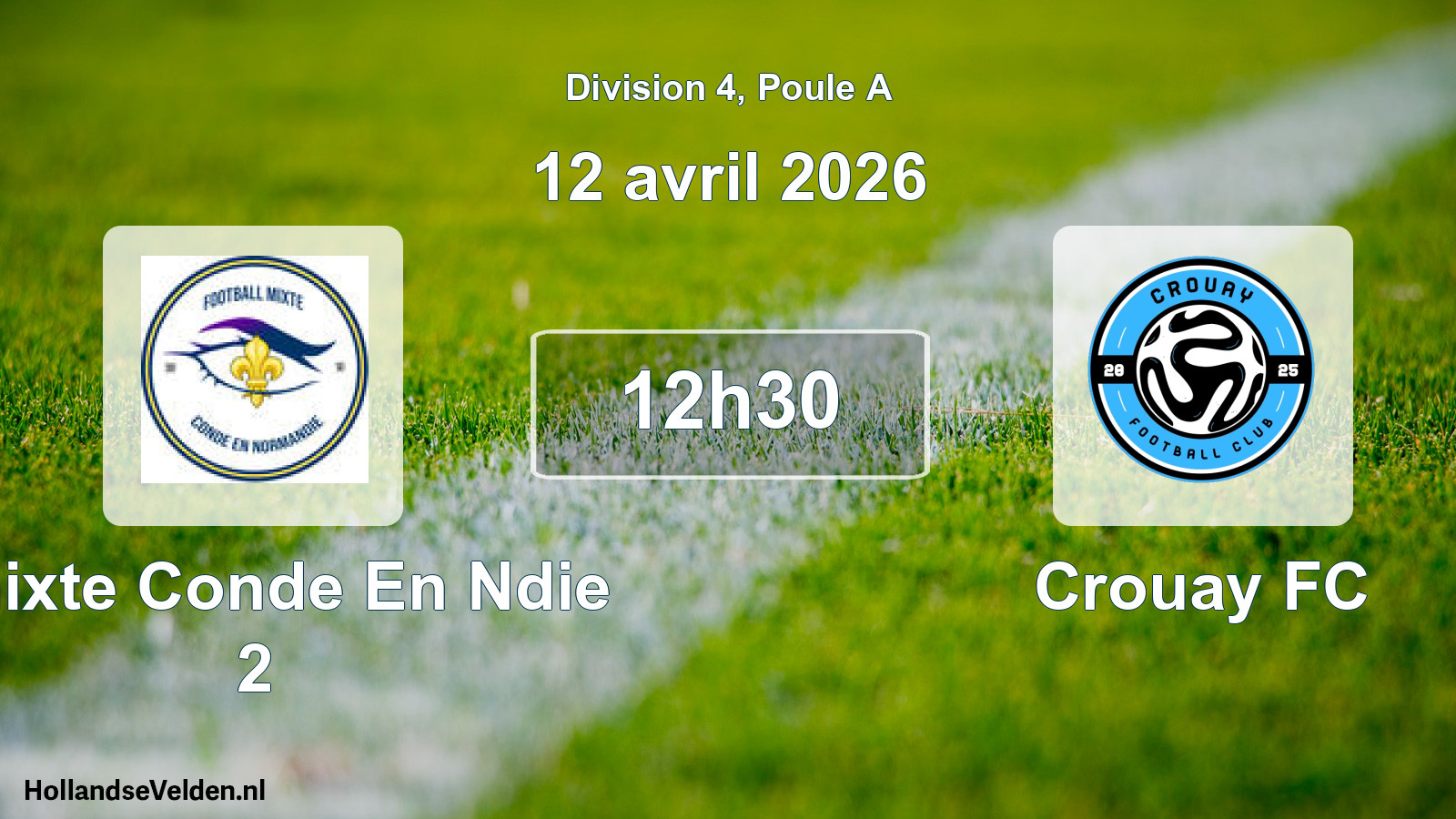 Match programmé: Fmixte Conde En Ndie 2 - Crouay FC (12 avril 2026)