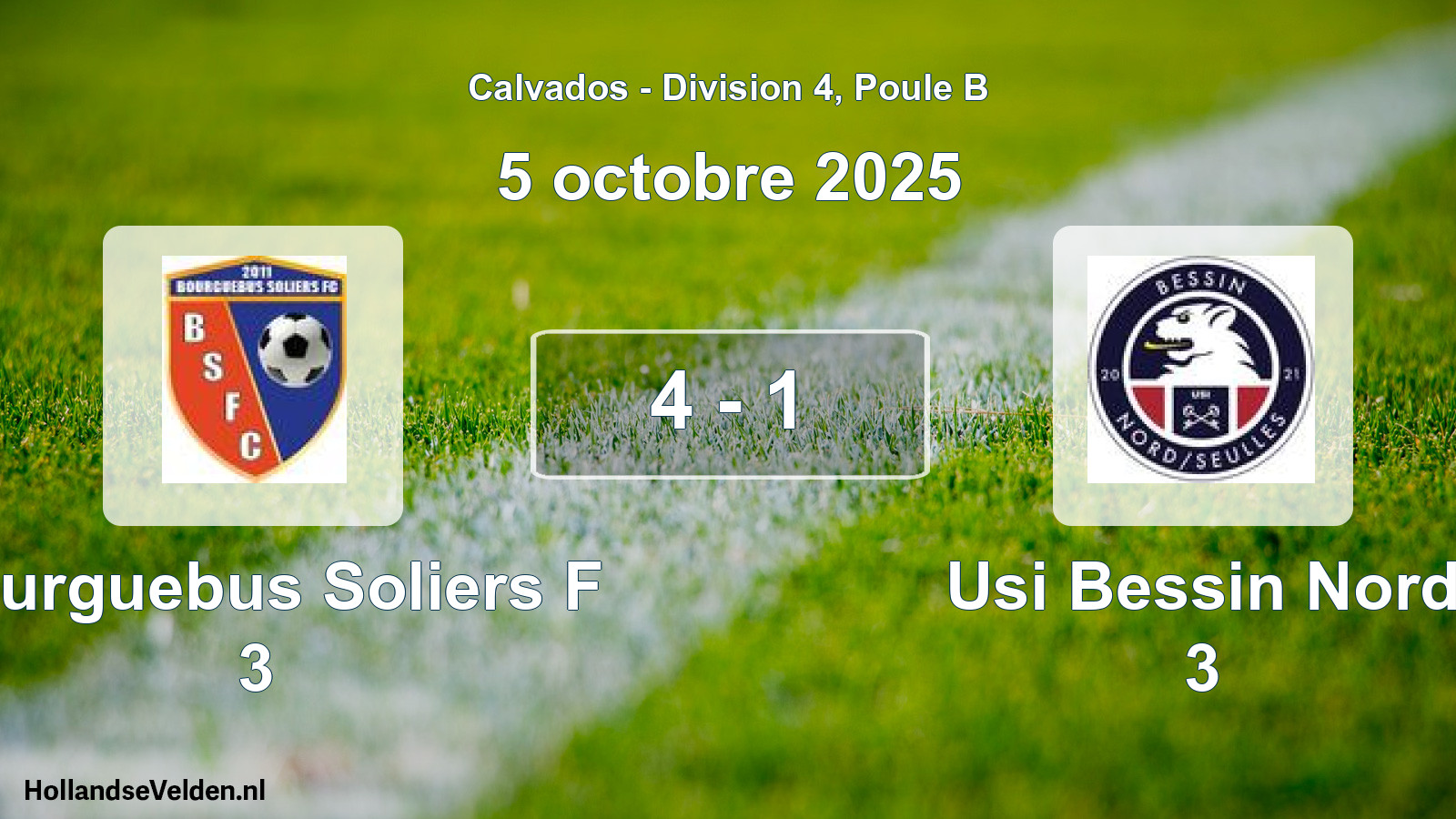 Gespeelde wedstrijd: Bourguebus Soliers F 3 - Usi Bessin Nord 3 4 - 1 (5 oktober 2025)