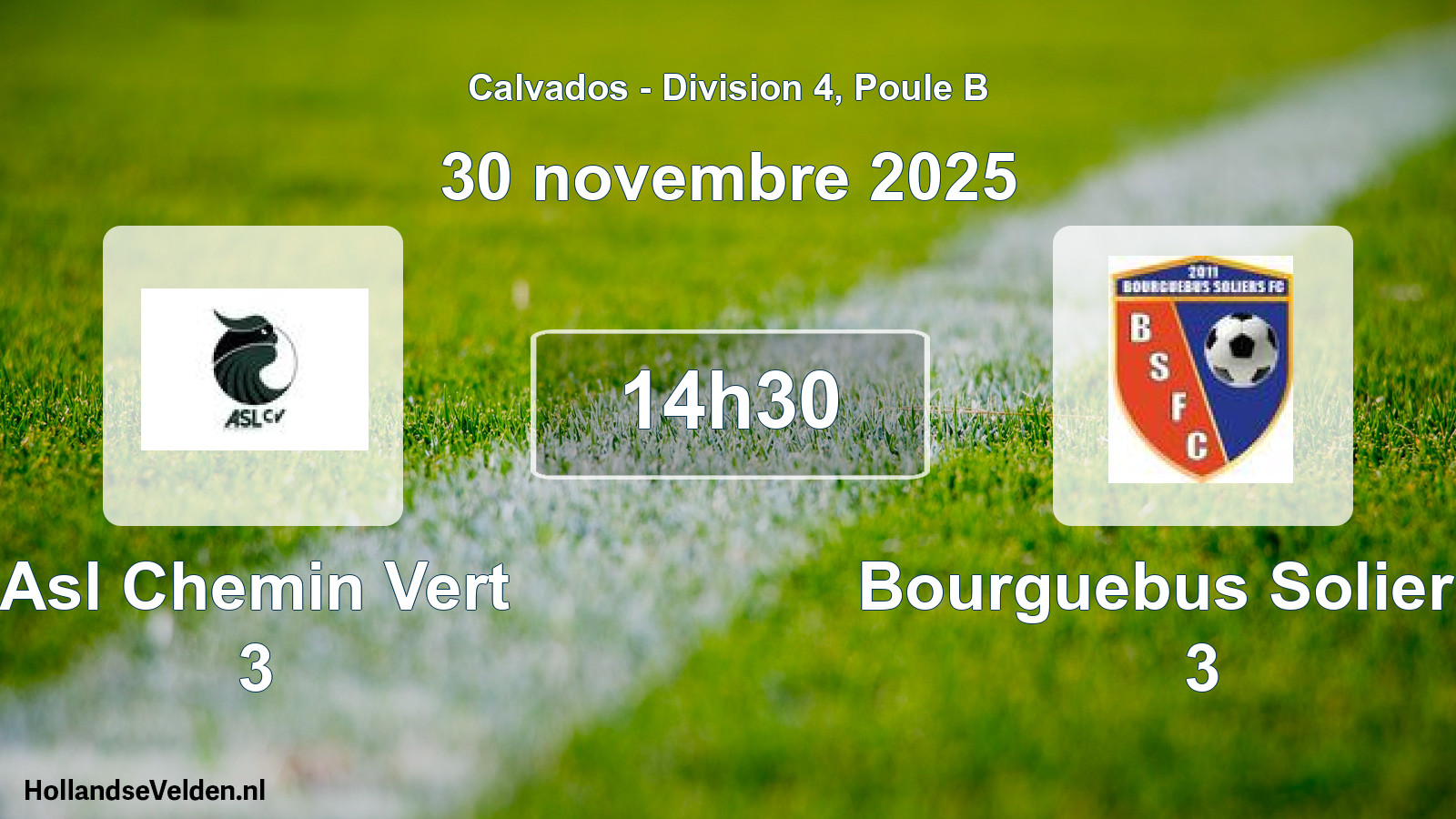 Geplande wedstrijd: Asl Chemin Vert 3 - Bourguebus Soliers F 3 (30 novembre 2025)