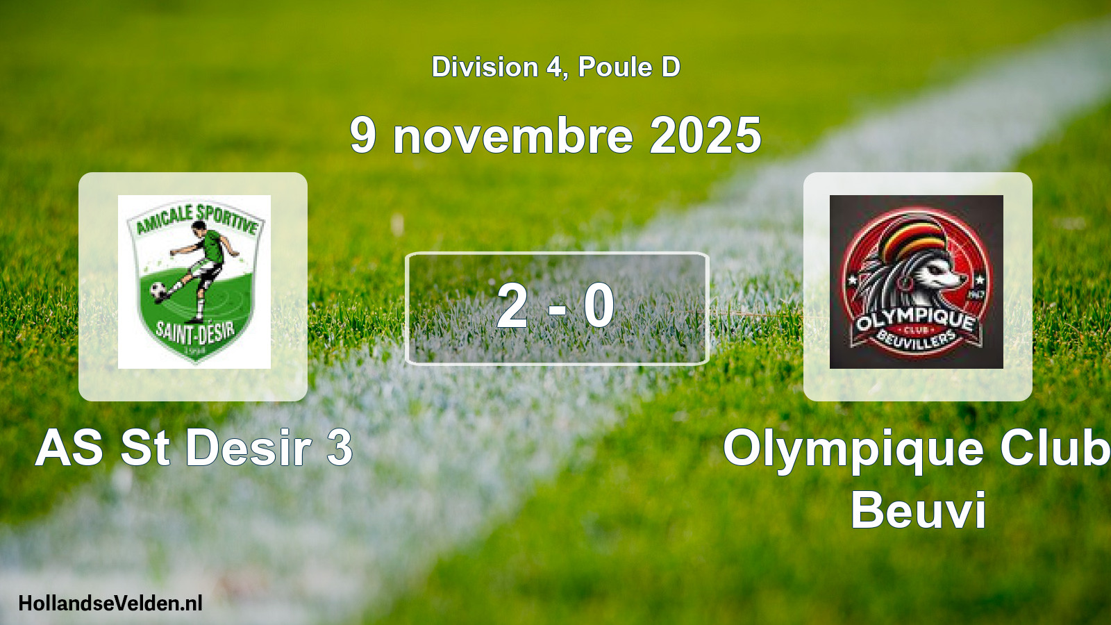 Gespeelde wedstrijd: AS St Desir 3 - Olympique Club Beuvi 2 - 0 (9 november 2025)