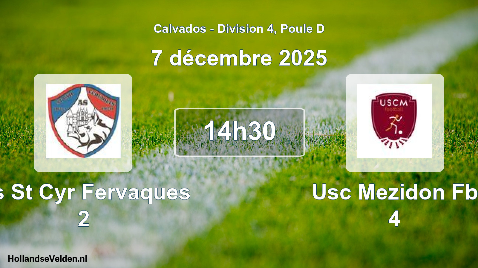 Geplande wedstrijd: As St Cyr Fervaques 2 - Usc Mezidon Fb 4 (7 décembre 2025)