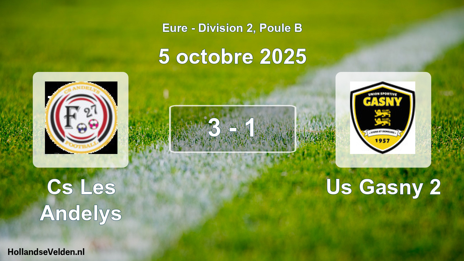 Gespeelde wedstrijd: Cs Les Andelys - Us Gasny 2 3 - 1 (5 octobre 2025)