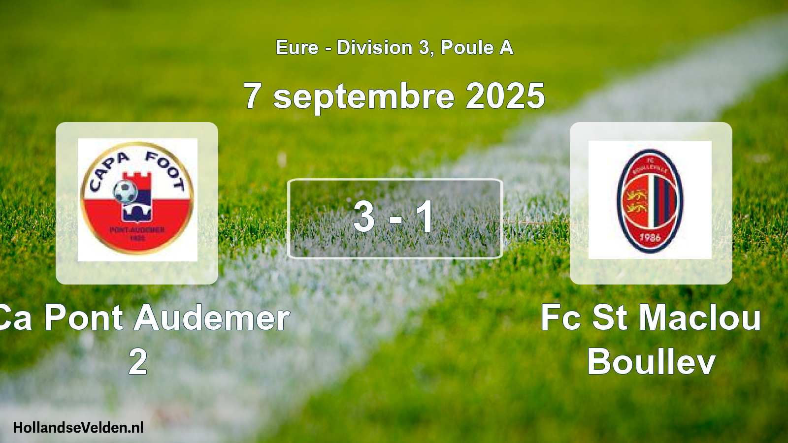 Gespeelde wedstrijd: Ca Pont Audemer 2 - Fc St Maclou Boullev 3 - 1 (7 septembre 2025)