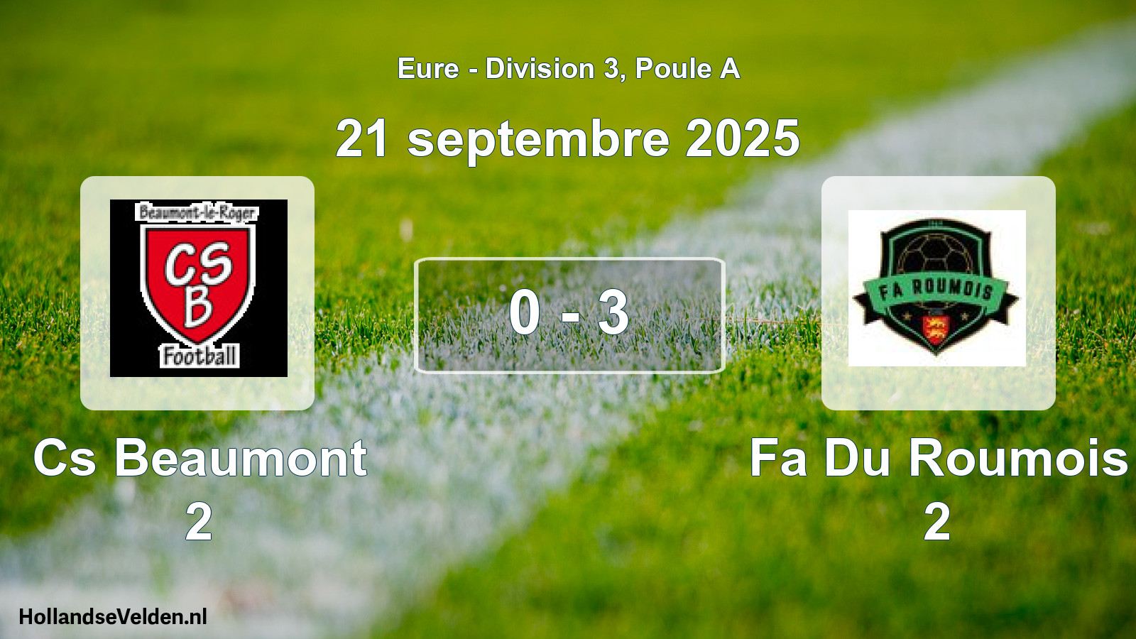 Gespeelde wedstrijd: Cs Beaumont 2 - Fa Du Roumois 2 0 - 3 (21 septembre 2025)