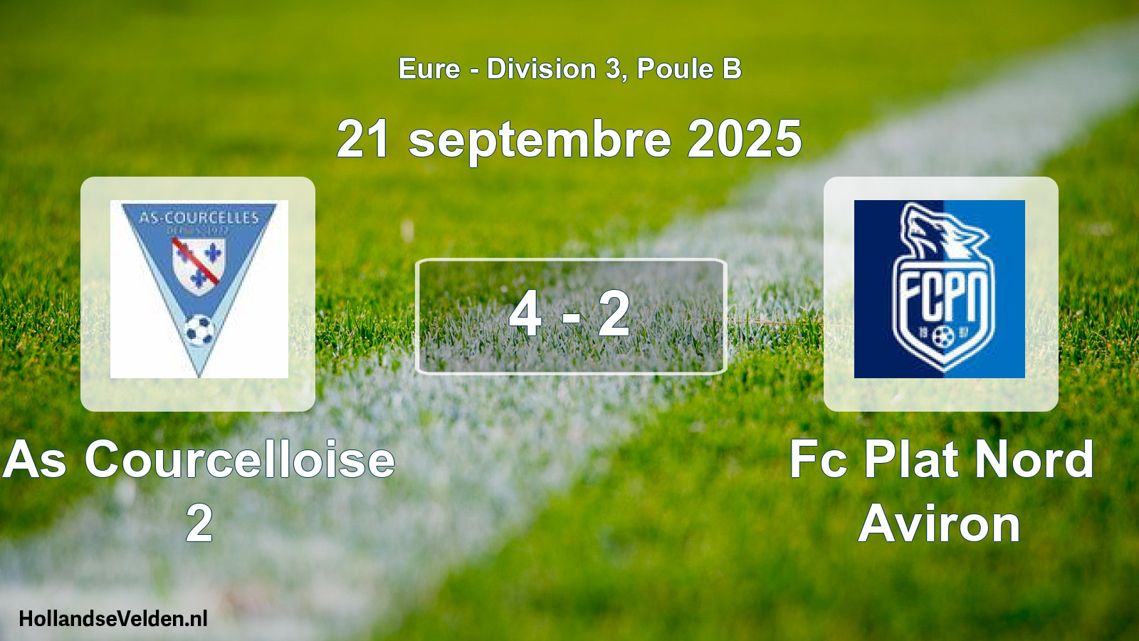 Gespeelde wedstrijd: As Courcelloise 2 - Fc Plat Nord Aviron 4 - 2 (21 septembre 2025)