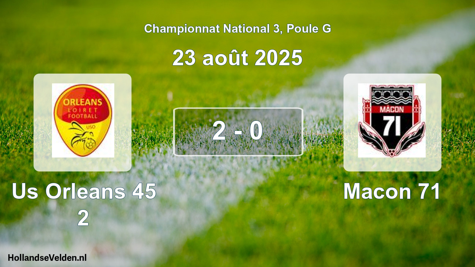 Gespeelde wedstrijd: Us Orleans 45 2 - Macon 71 2 - 0 (23 augustus 2025)