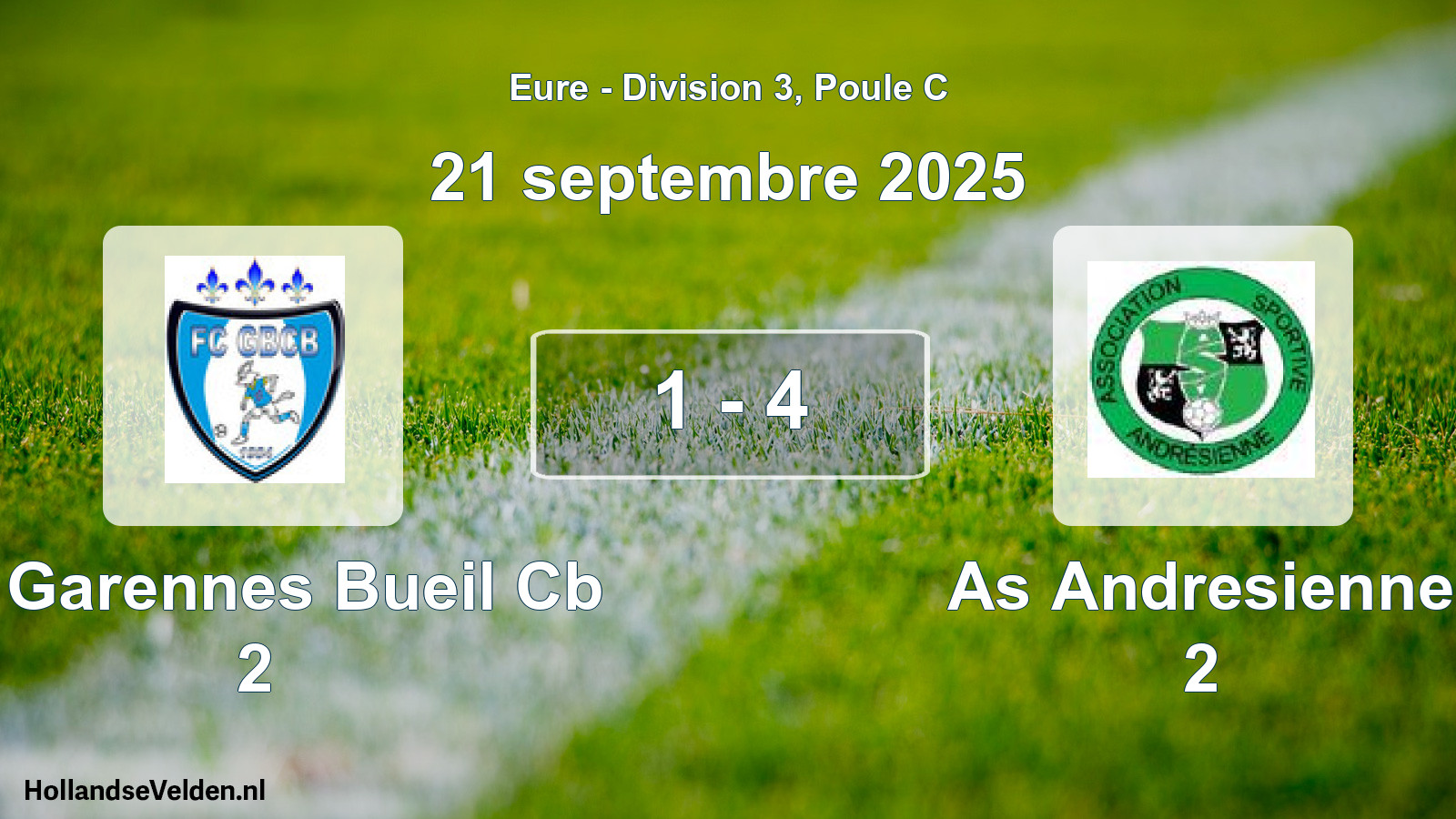 Total number of matches played: Fc Garennes Bueil Cb 2 - As Andresienne 2 1 - 4 (21 September 2025)