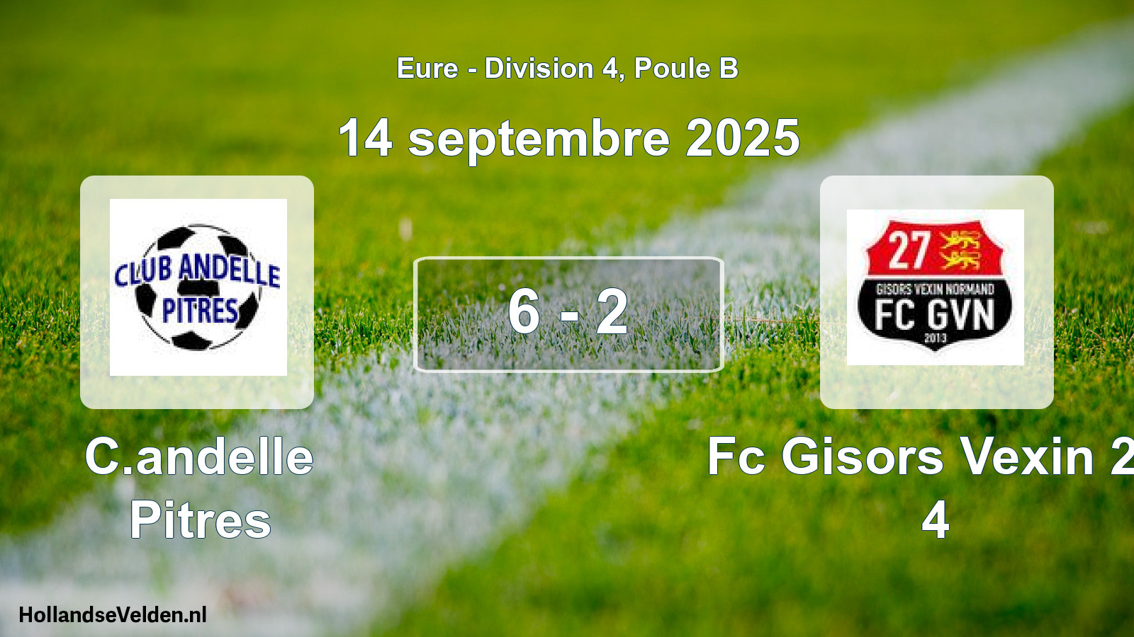 Total number of matches played: C.andelle Pitres - Fc Gisors Vexin 27 4 6 - 2 (14 September 2025)