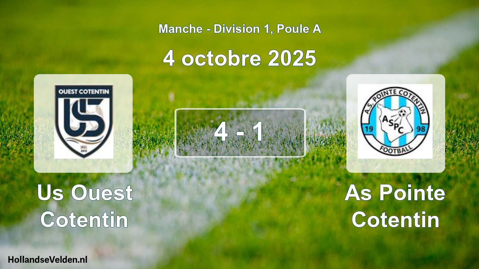 Gespeelde wedstrijd: Us Ouest Cotentin - As Pointe Cotentin 4 - 1 (4 octobre 2025)