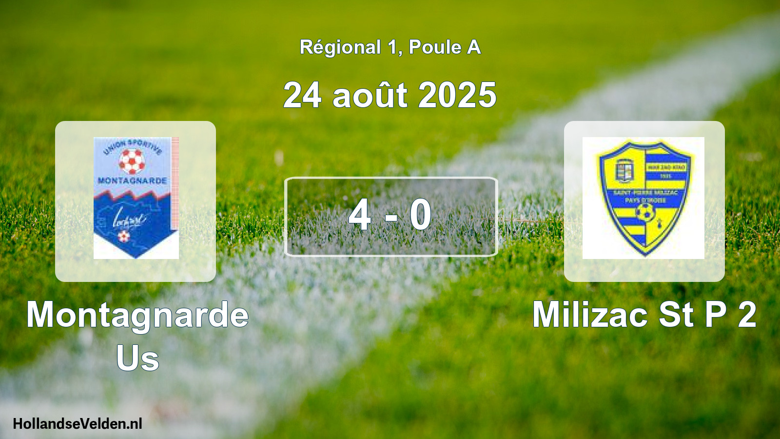 Gespeelde wedstrijd: Montagnarde Us - Milizac St P 2 4 - 0 (24 août 2025)