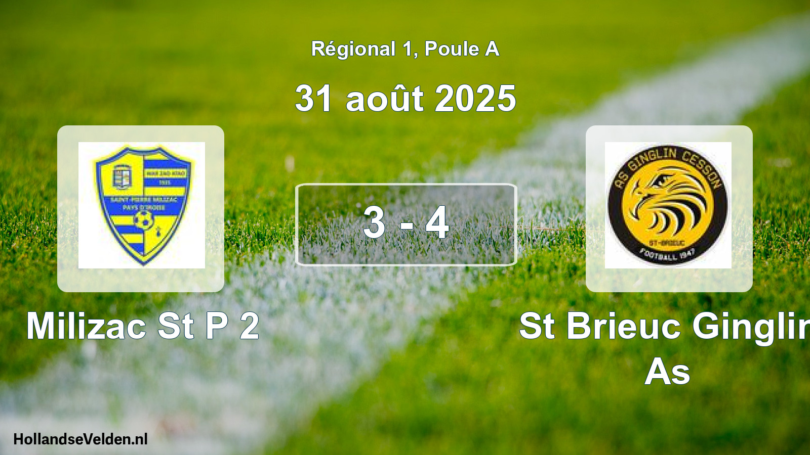 Gespeelde wedstrijd: Milizac St P 2 - St Brieuc Ginglin As 3 - 4 (31 augustus 2025)